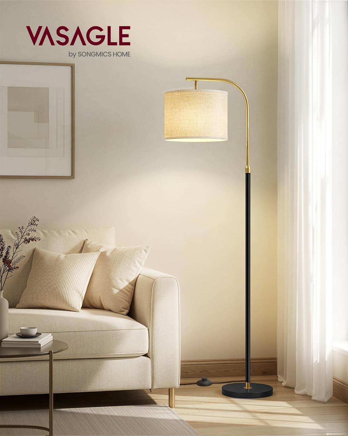 Thumbnail 1 de VASAGLE Stehleuchte LFL006BD02 – Bogenlampe, höhenverstellbar, Stoffschirm, 150–175 cm, matt-schwarz
