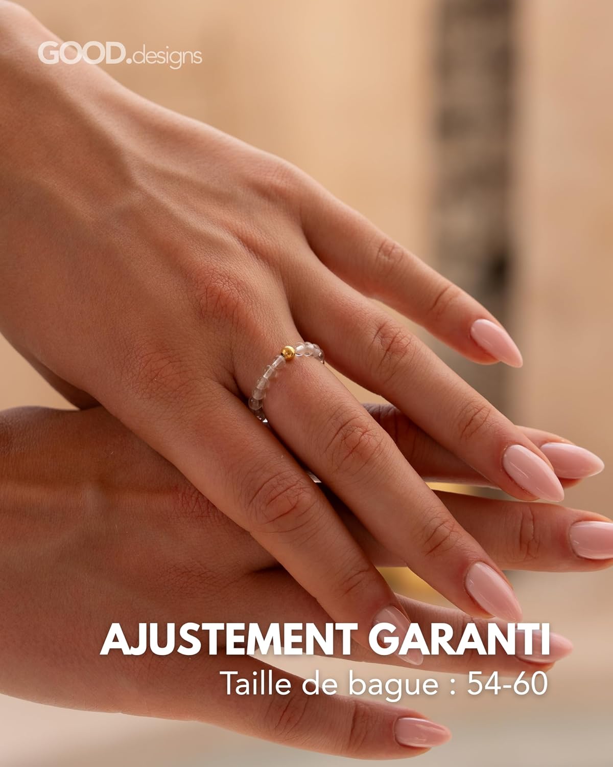 Thumbnail 4 de GD GOOD.designs Anneau antistress en pierres naturelles avec perle S925 dorée, taille 54-60