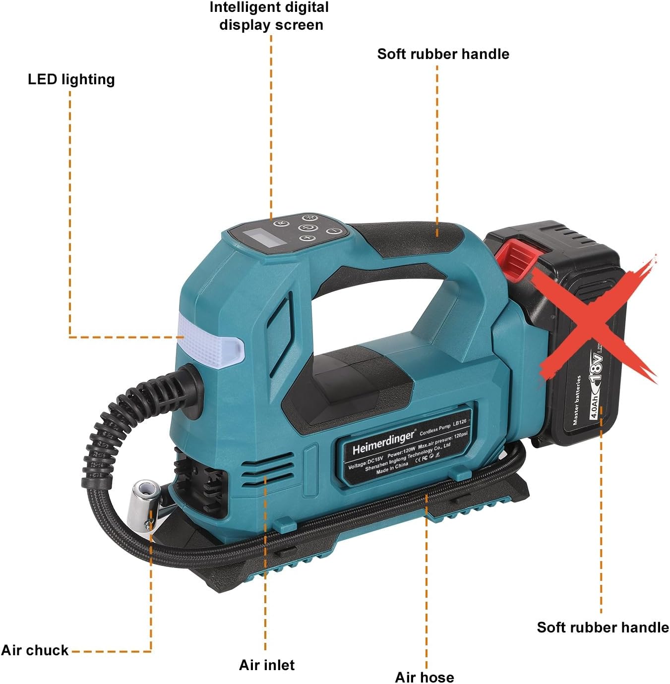Thumbnail 2 de Cordless Tire Inflator for Makita: 120W Digital Air Pump with Dual Power