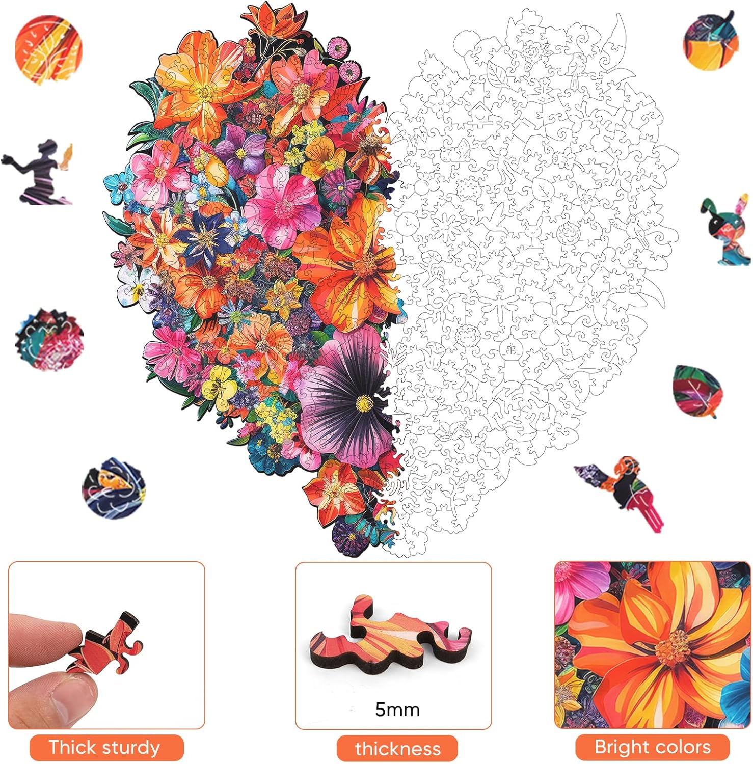 Thumbnail 1 de Mys Aurora 500-Piece Heart Flower Wooden Jigsaw Puzzle for Adults (16.7'' x 16.2'')