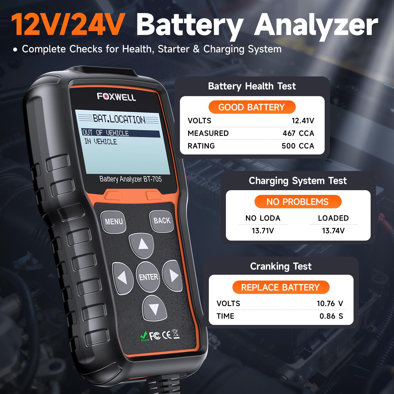 Thumbnail 2 de FOXWELL BT705 12V/24V Battery Tester 100–2000CCA