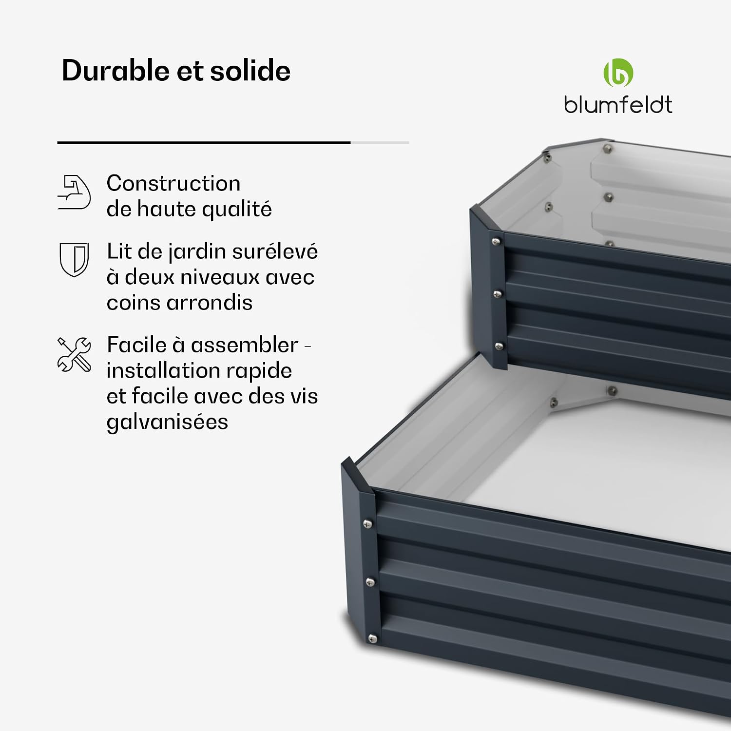 Detalle de blumfeldt High Grow verhoogd bloembed, 405 l, 2 niveaus, Galvalume-staal