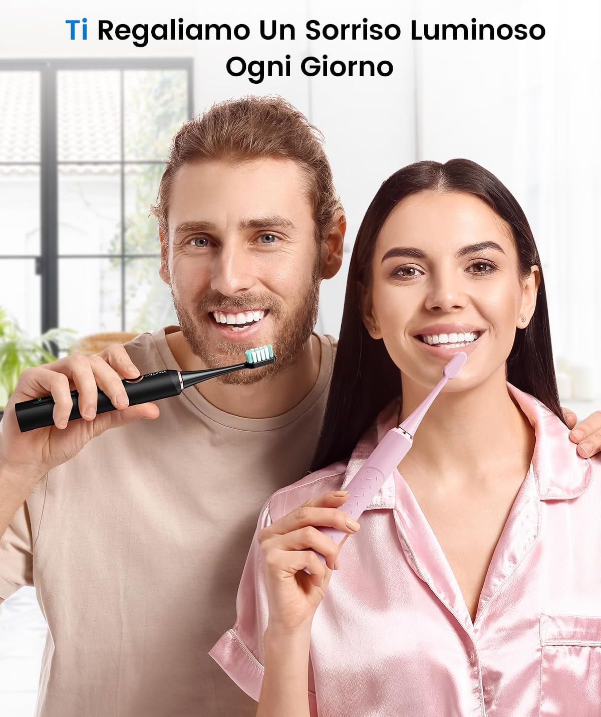 Thumbnail 6 de Spazzolino Elettrico Sonico per Adulti – Set da 2, 10 Testine, 2 Custodie, 5 Modalità, IPX7, Ricaricabile