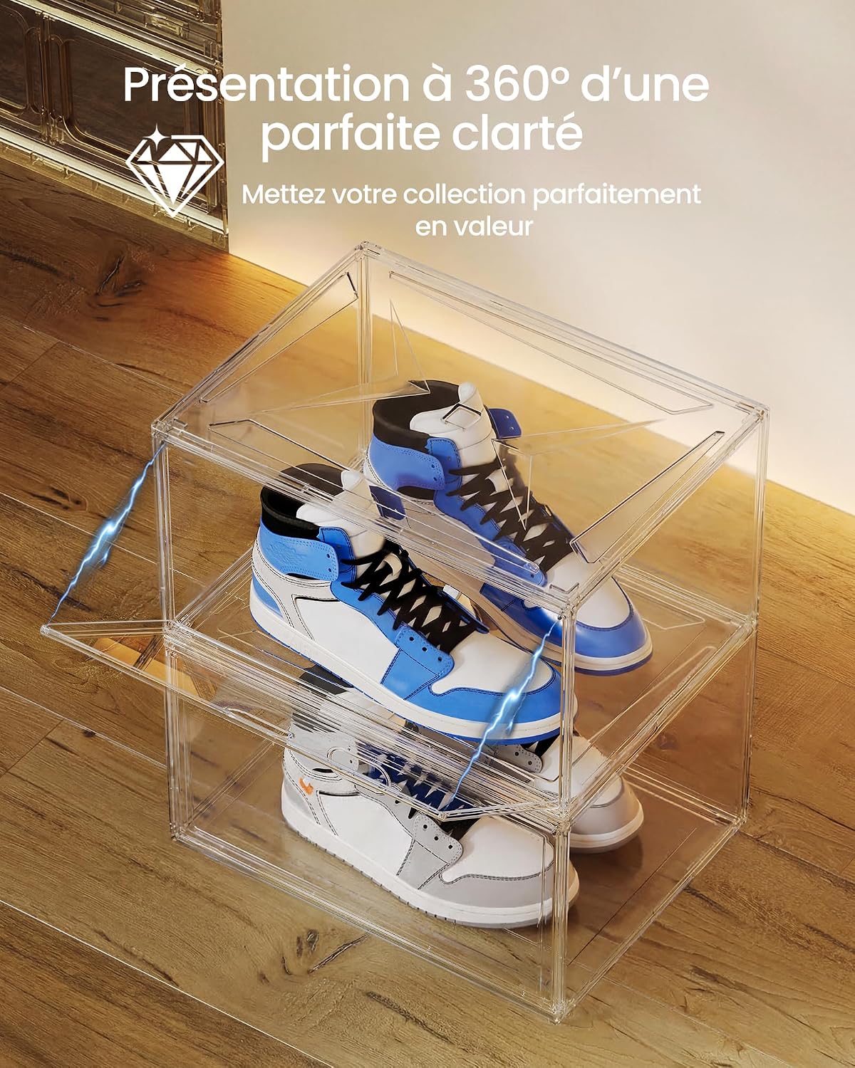 Detalle de LOT de 3 boîtes à chaussures transparentes SONGMICS LSP703WH02 – empilables jusqu’à la taille 47