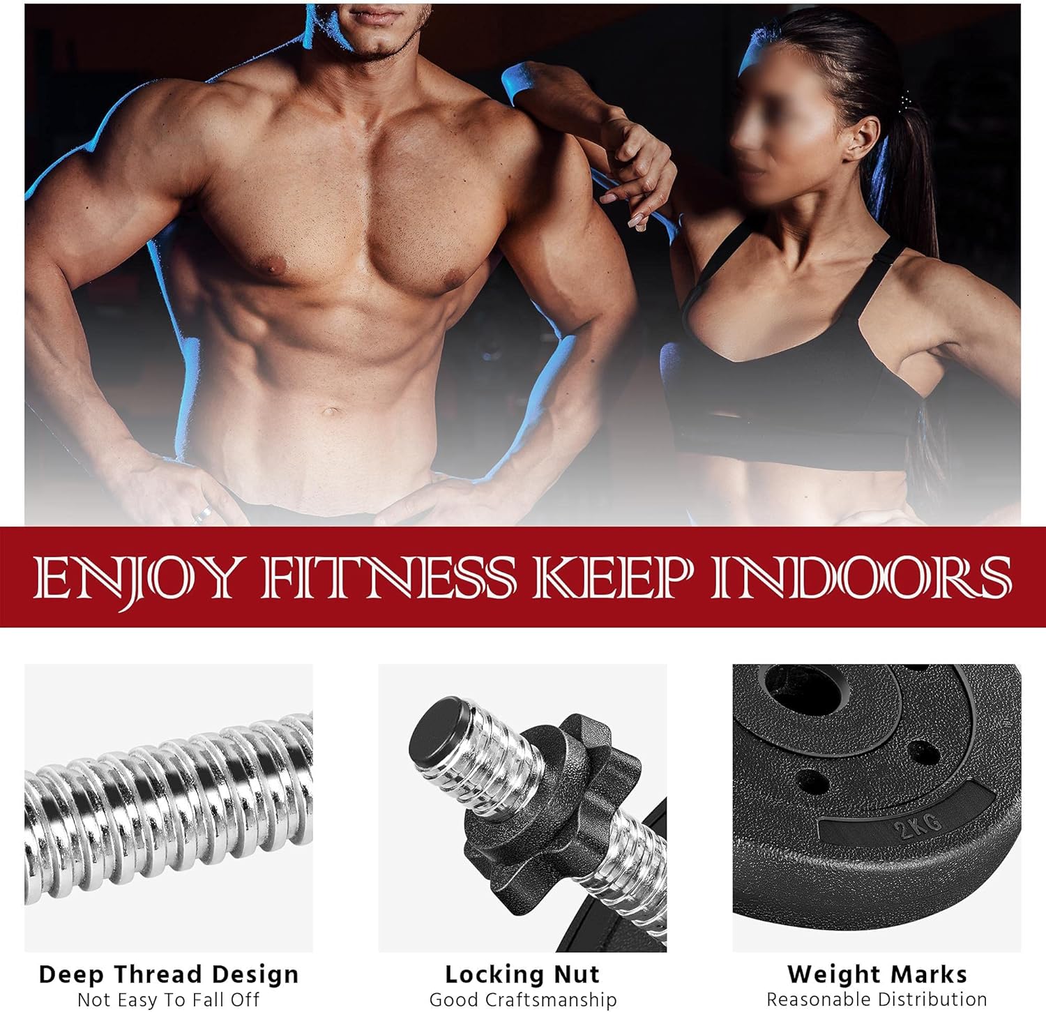 Detalle de Yaheetech Adjustable Dumbbell Set with Concrete-Filled Plates