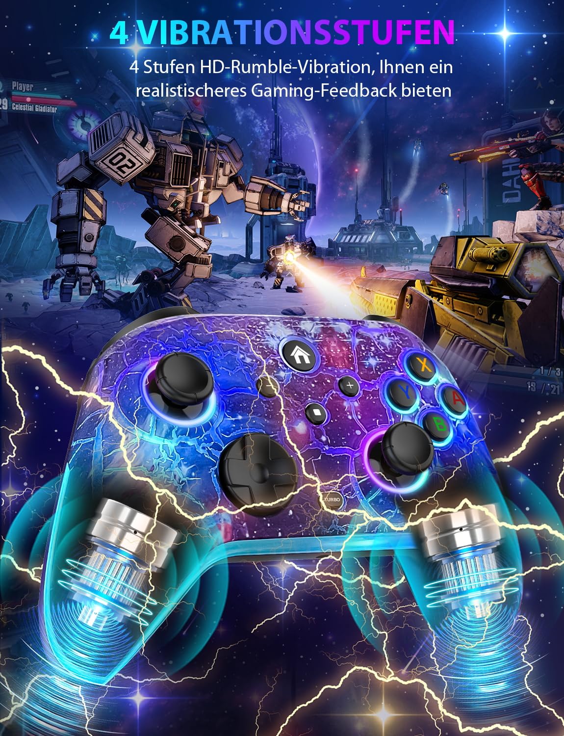 Thumbnail 5 de Switch Pro Controller Sternenhimmel – 1200 mAh, RGB‑Licht, programmierbare Tasten, Wake‑Up & Turbo