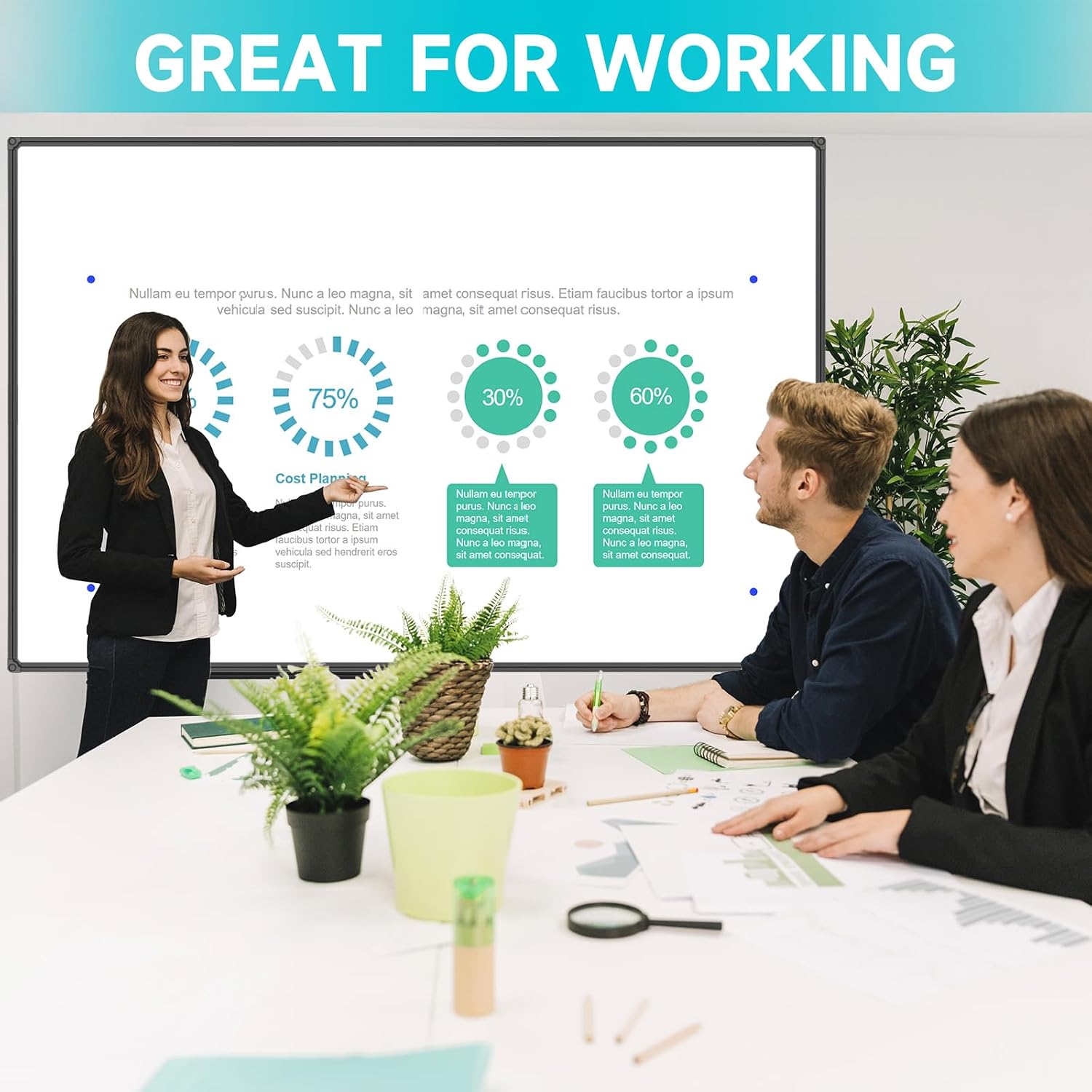 Detalle 2 de JILoffice 72 x 48 Inch Magnetic Whiteboard with Black Aluminum Frame