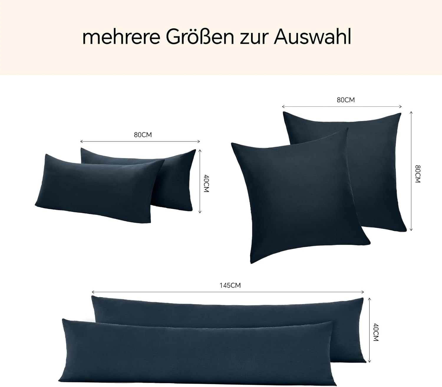 Thumbnail 6 de BEDELITE Kissenbezug 80x80 Baumwolle Blau – 2er Set mit extra langem Reißverschluss, Dunkelblau