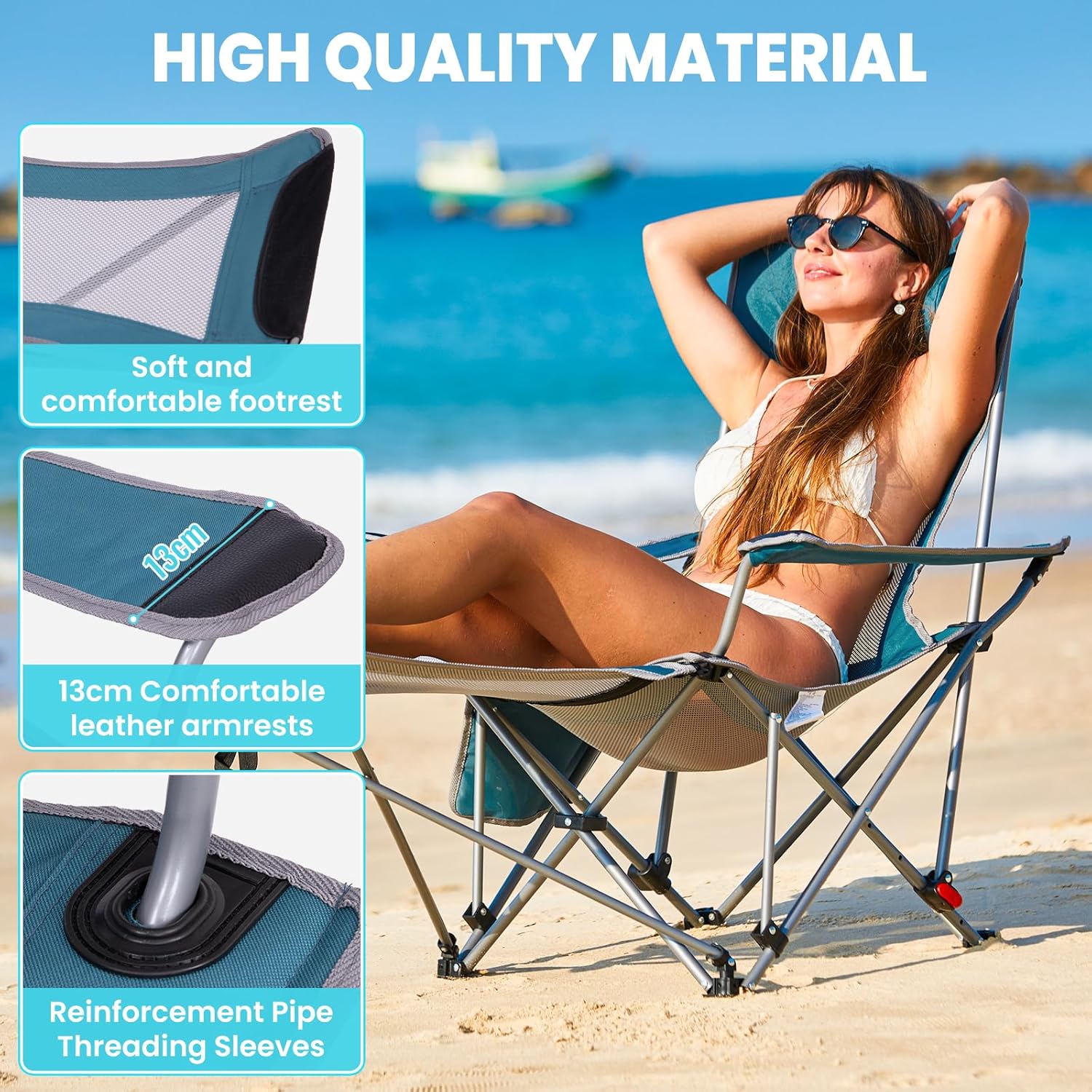 Thumbnail 6 de #WEJOY Reclining Camping Chair with Footrest, 4-Position Adjustable (180kg capacity) and Headrest
