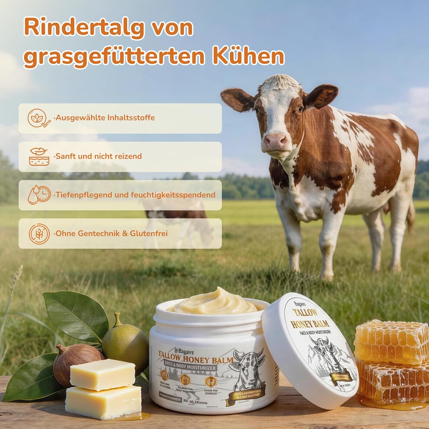 Thumbnail 6 de Bagavs Tallow Creme mit Honig – Reichhaltige Feuchtigkeit für Gesicht & Körper (142 g)