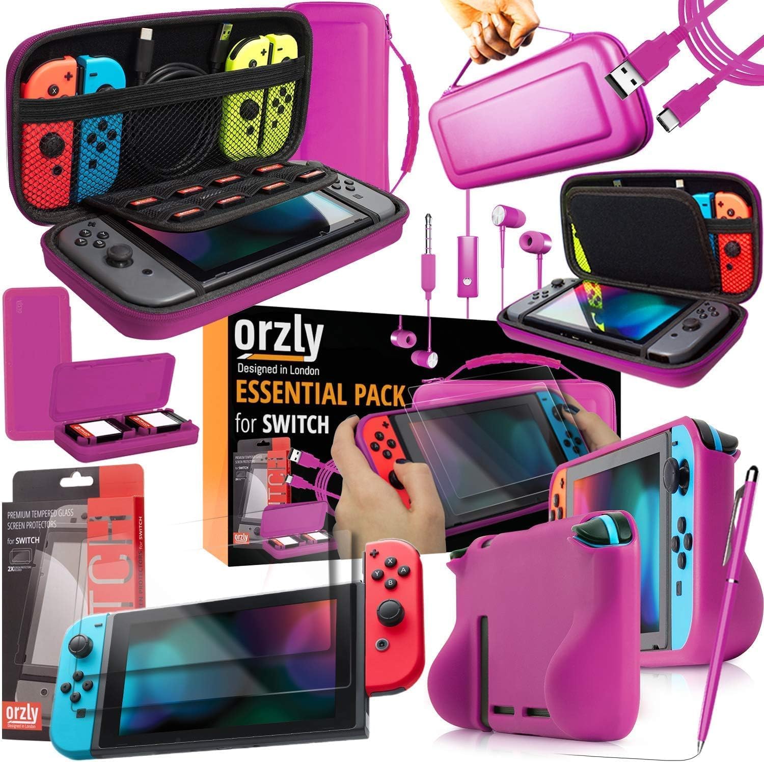 Thumbnail 6 de Orzly Switch Accessories Bundle: Case, Screen Protectors, Cable, Headphones & More for Nintendo Switch (Green)
