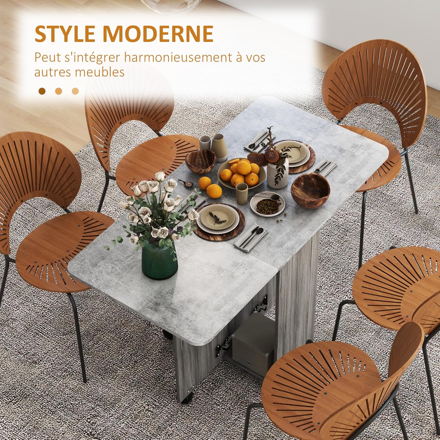 Thumbnail 3 de HOMCOM Table de Cuisine Pliable 2 Plateaux Rabattables avec Rangement – Gris, 120 x 60 cm