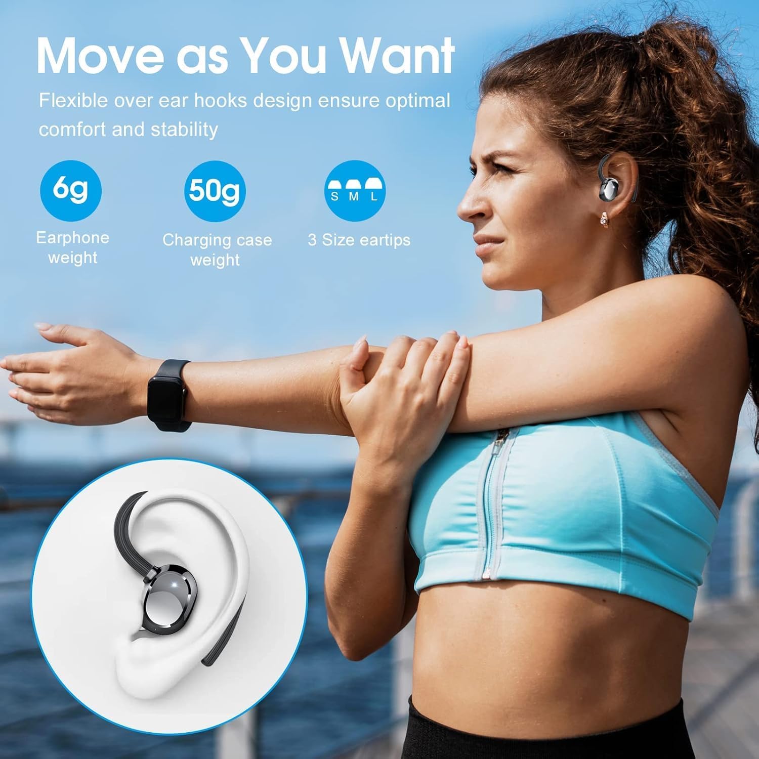 Detalle de KESIEME Wireless Earbuds: Lightweight Bluetooth 5.3 Sport Earphones with IPX7 and 30 Hours Playback