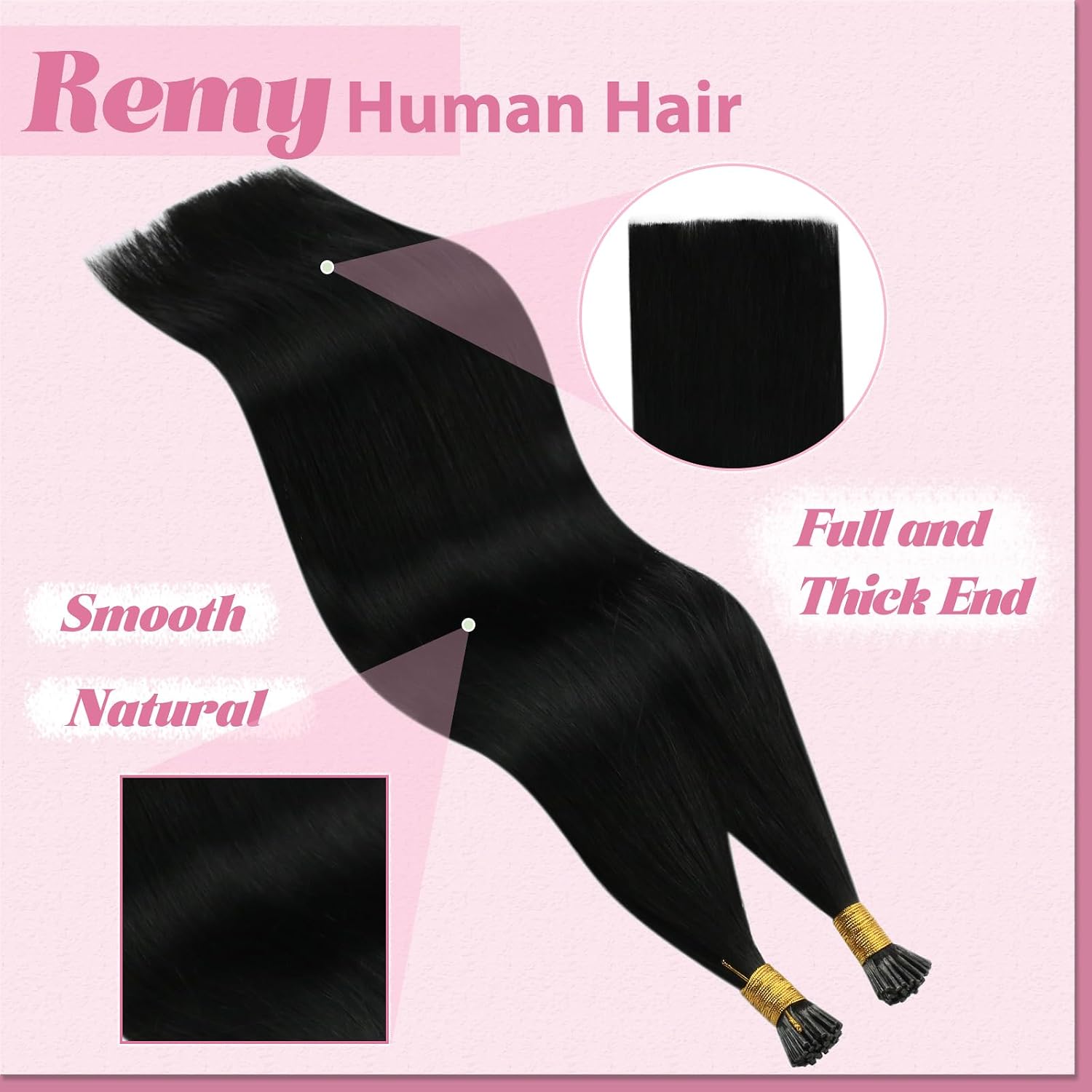Detalle de YoungSee PR-COM-RT-X839562 I-Tip Human Hair Extensions, 20-Inch Jet Black