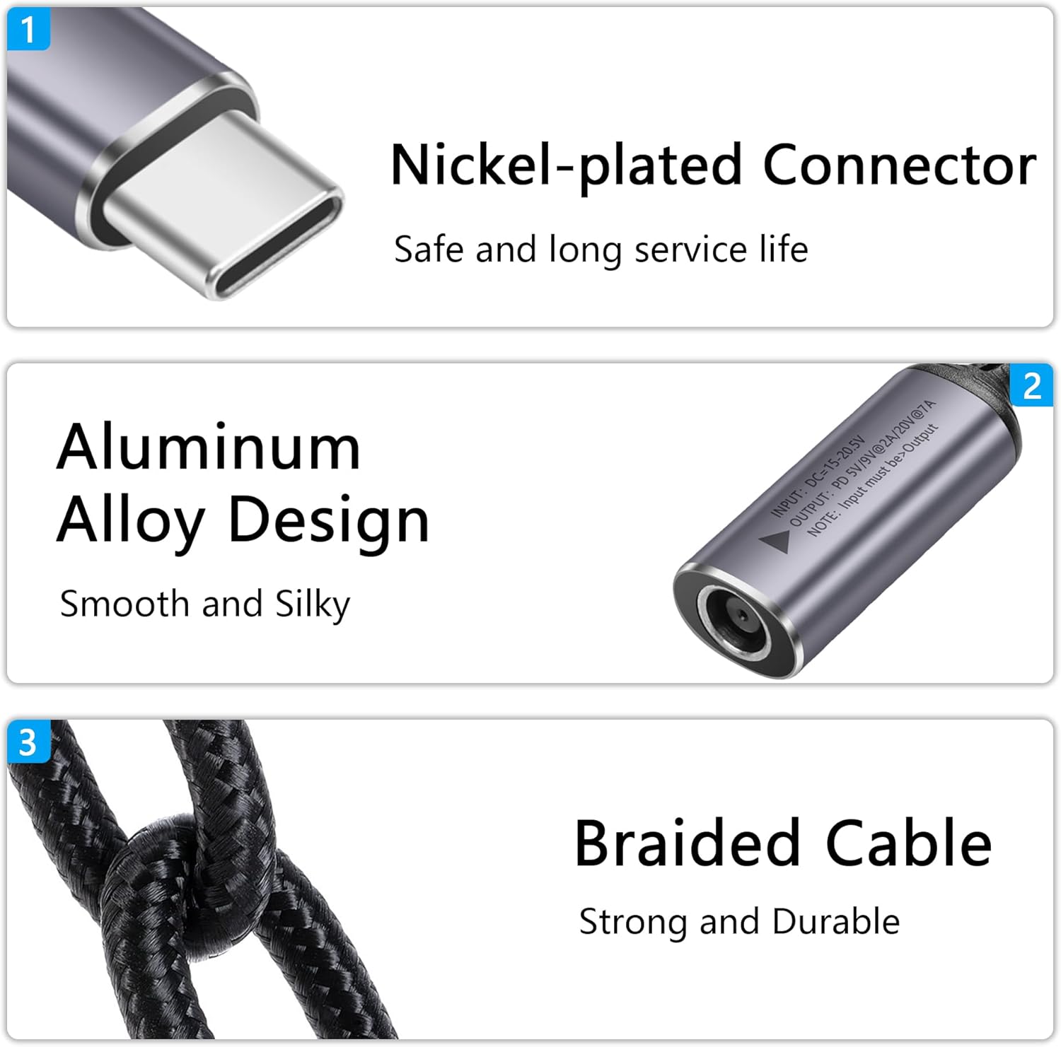 Thumbnail 3 de SinLoon PD 140W DC7909 to USB-C Cable with PD Identification Chip (7.9mm x 0.9mm) – 17.4cm