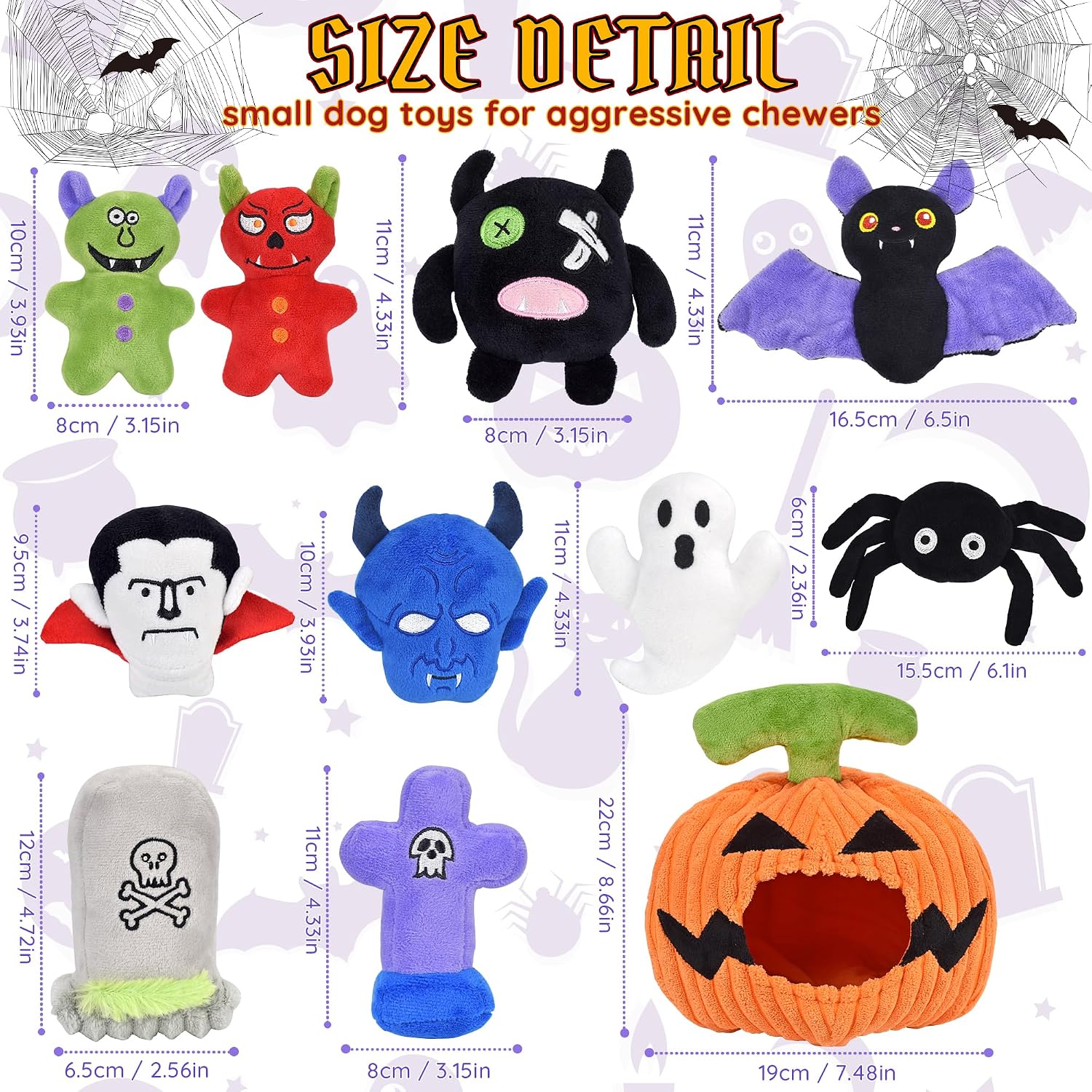 Thumbnail 2 de LECHONG Halloween Dog Toys Set, 11 Squeaky Toys with Pumpkin Organizer