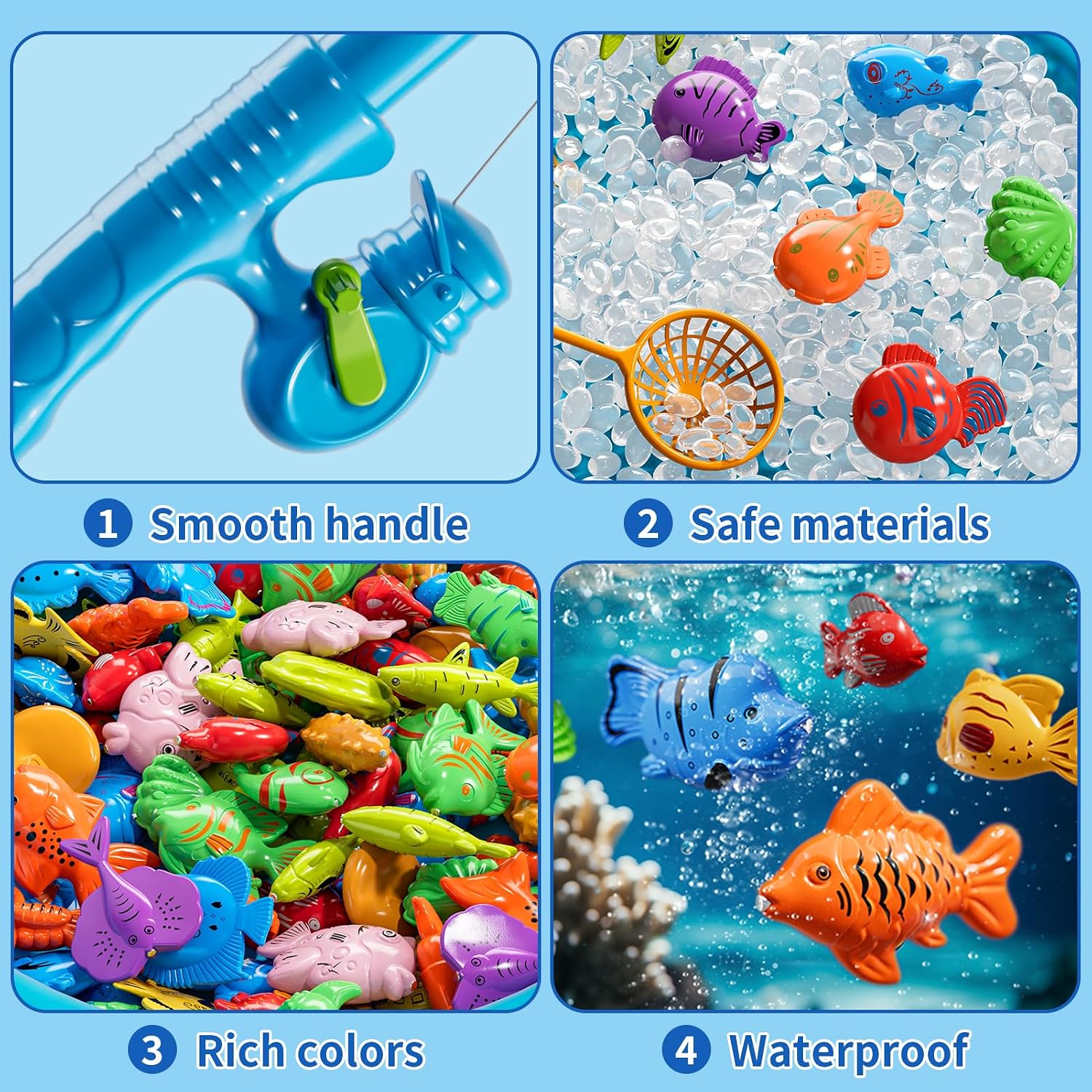 Detalle de Magnetic Fishing Game Toy Set with Rod, Net and Floating Sea Creatures for Kids 3–8
