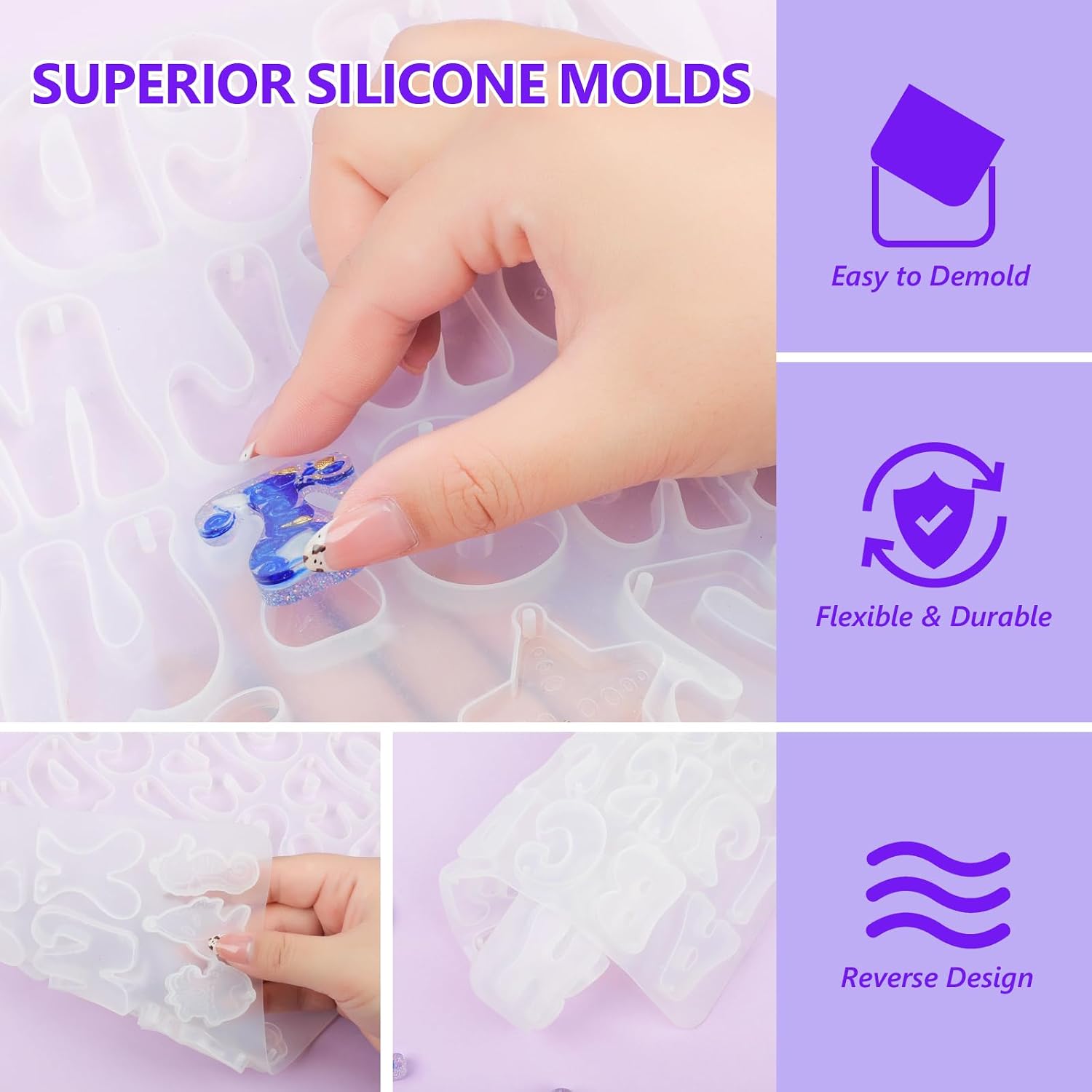Detalle de KISREL 18 oz Epoxy Resin Kit with Alphabet Molds and Dried Flowers