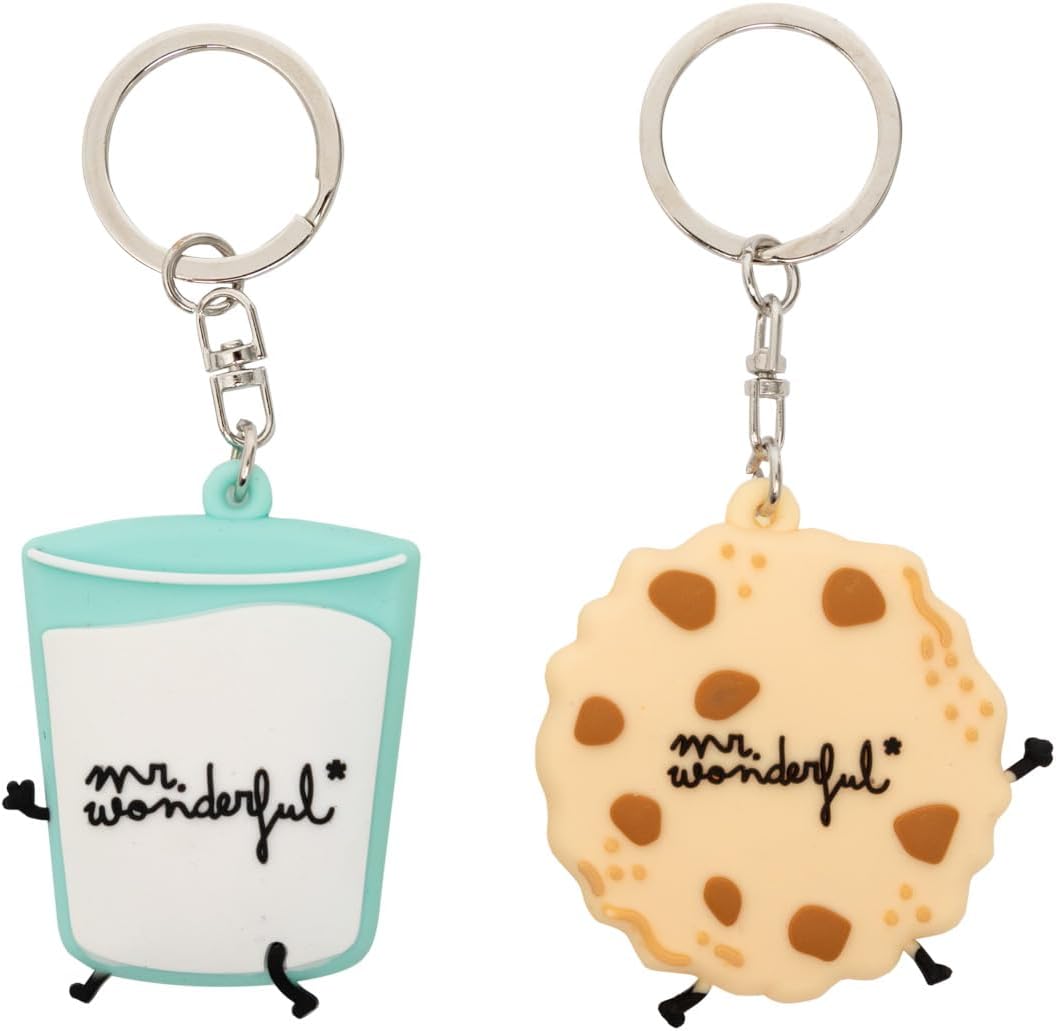 Detalle 2 de Mr. Wonderful – Set di portachiavi in gomma: bicchiere di latte e biscotto (2 pezzi)
