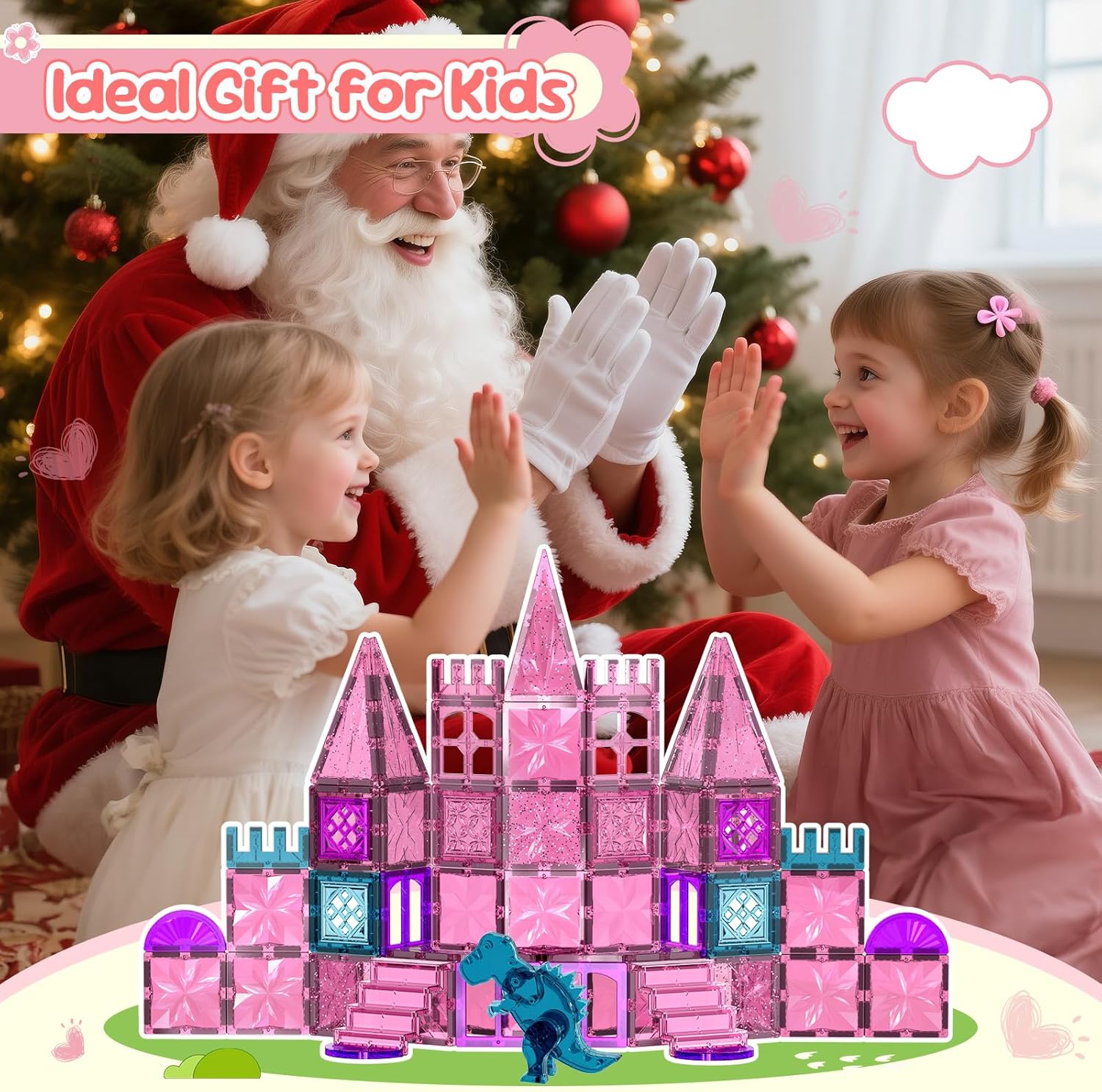 Thumbnail 6 de UREC 60PCS Dinosaur Toys Magnetic Tiles for Girls: Pink Dino Magnetic Building Blocks (Ages 3-8)