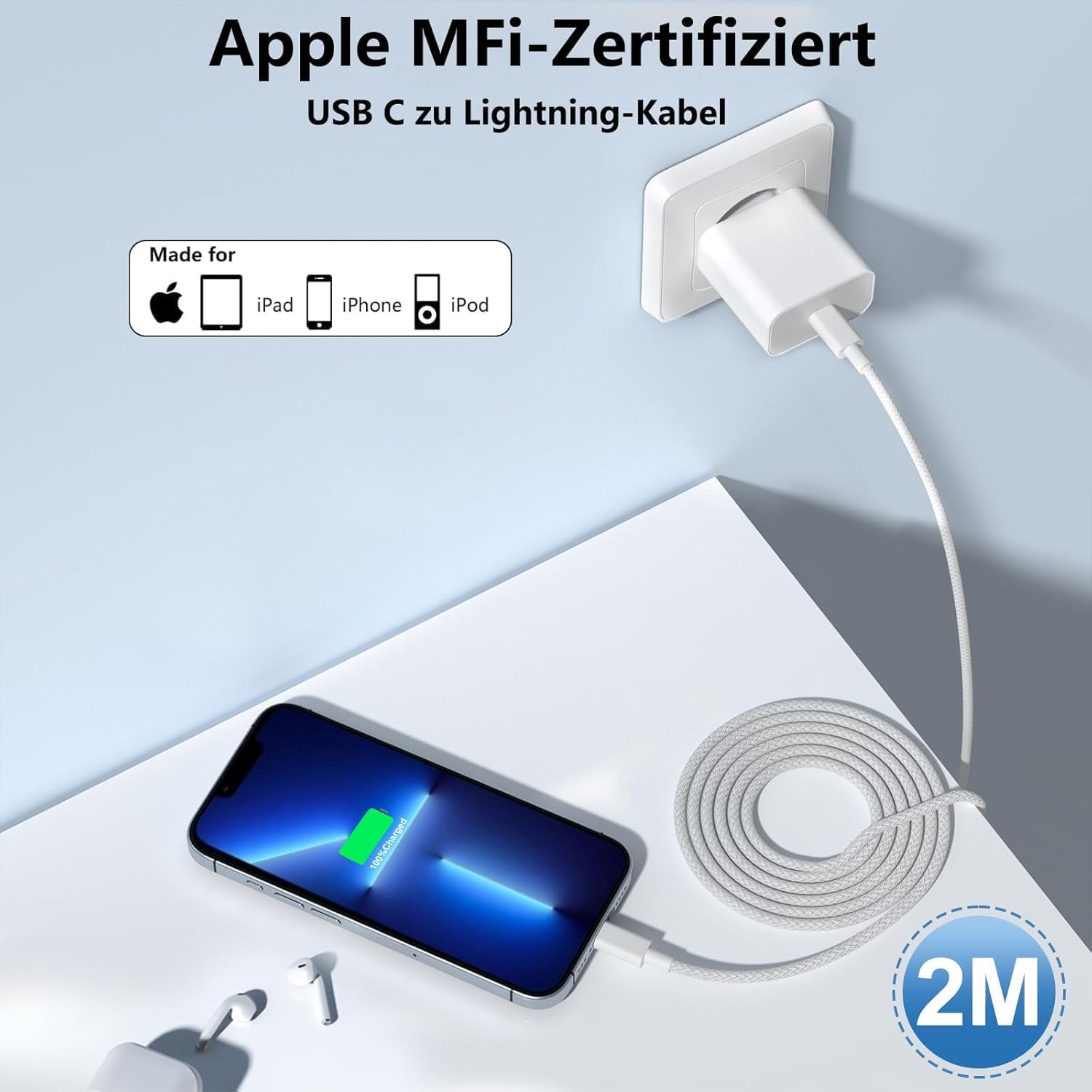 Thumbnail 2 de Bamkey 30W Chargeur rapide iPhone USB-C vers Lightning avec câble nylon tressé 2 m