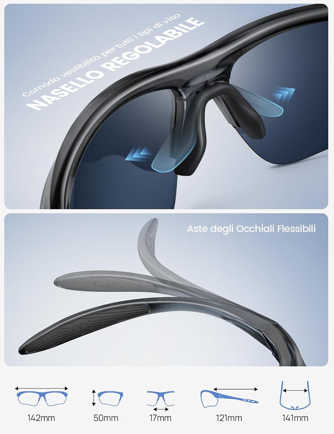Detalle 2 de Lamicall Occhiali da Sole Ciclismo Polarizzati – 22g, Design Avvolgente, UV400, Montatura TR90