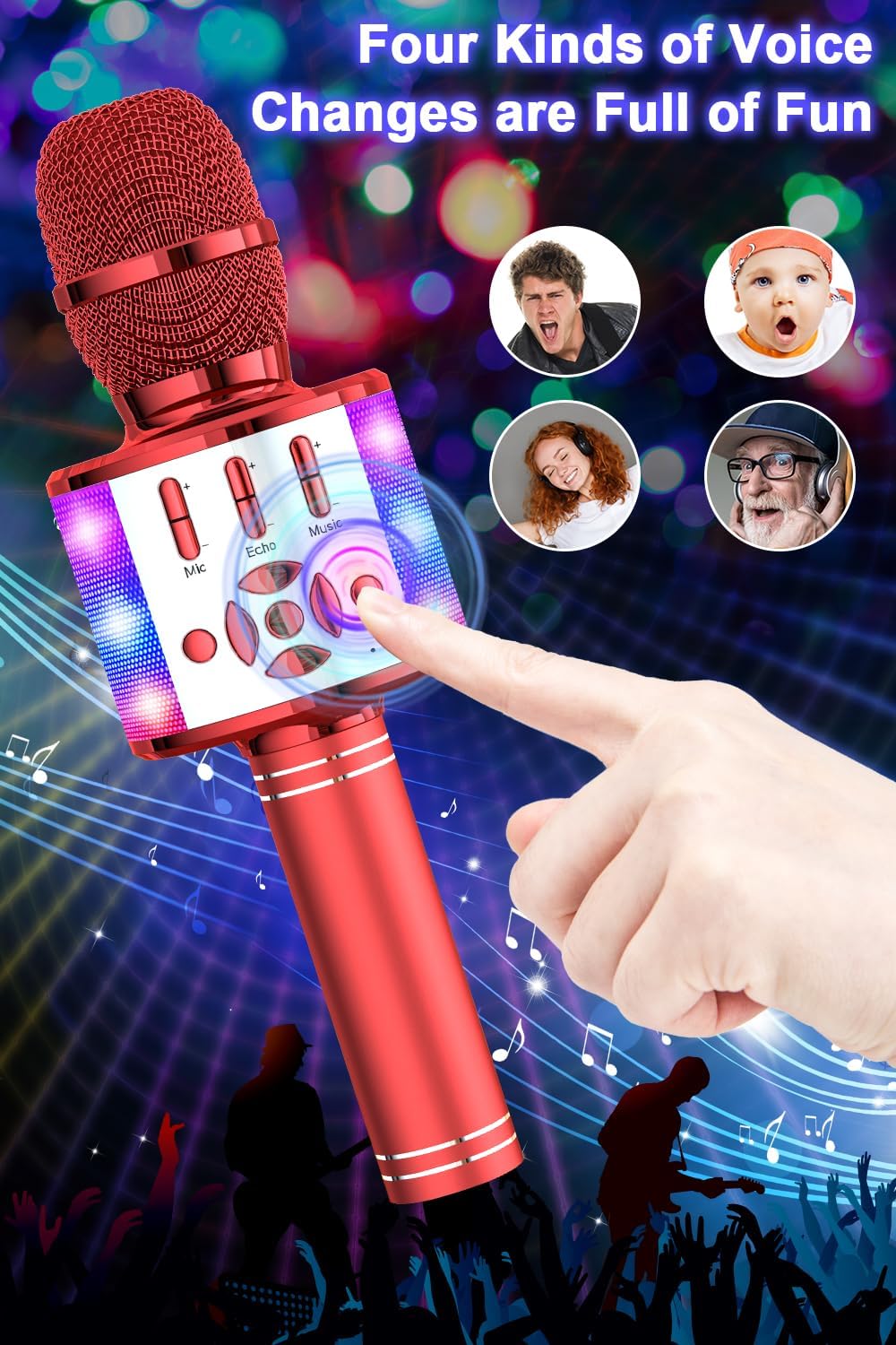 Thumbnail 2 de BONAOK Microfono Karaoke Cambia Voce: Bluetooth 4 in 1 con luci LED per feste