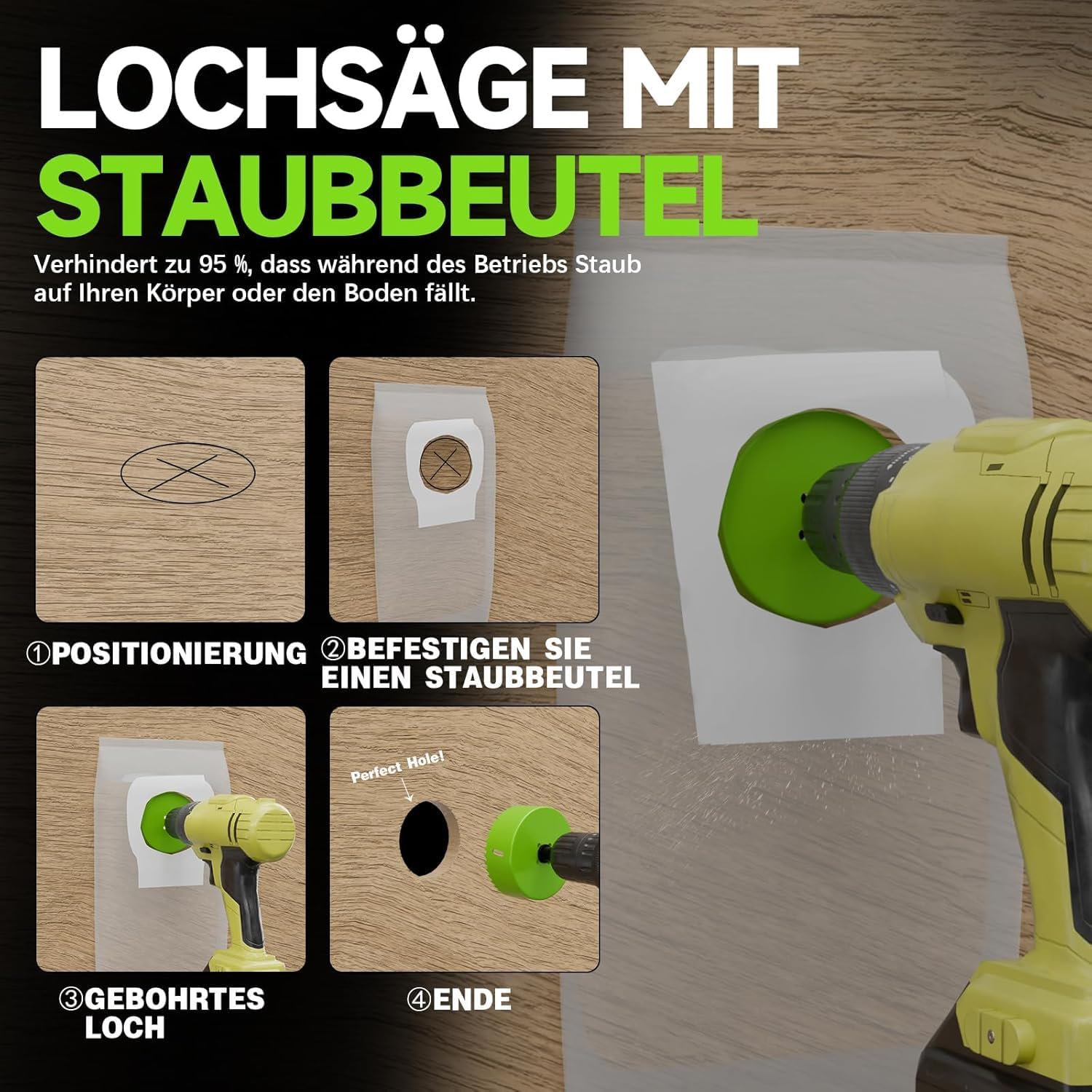 Thumbnail 5 de METOTY 48 mm Bi-Metall-Lochsäge (HSS M42) Universal mit Dreiecksschaft-Adapter & Zentrierbohrer