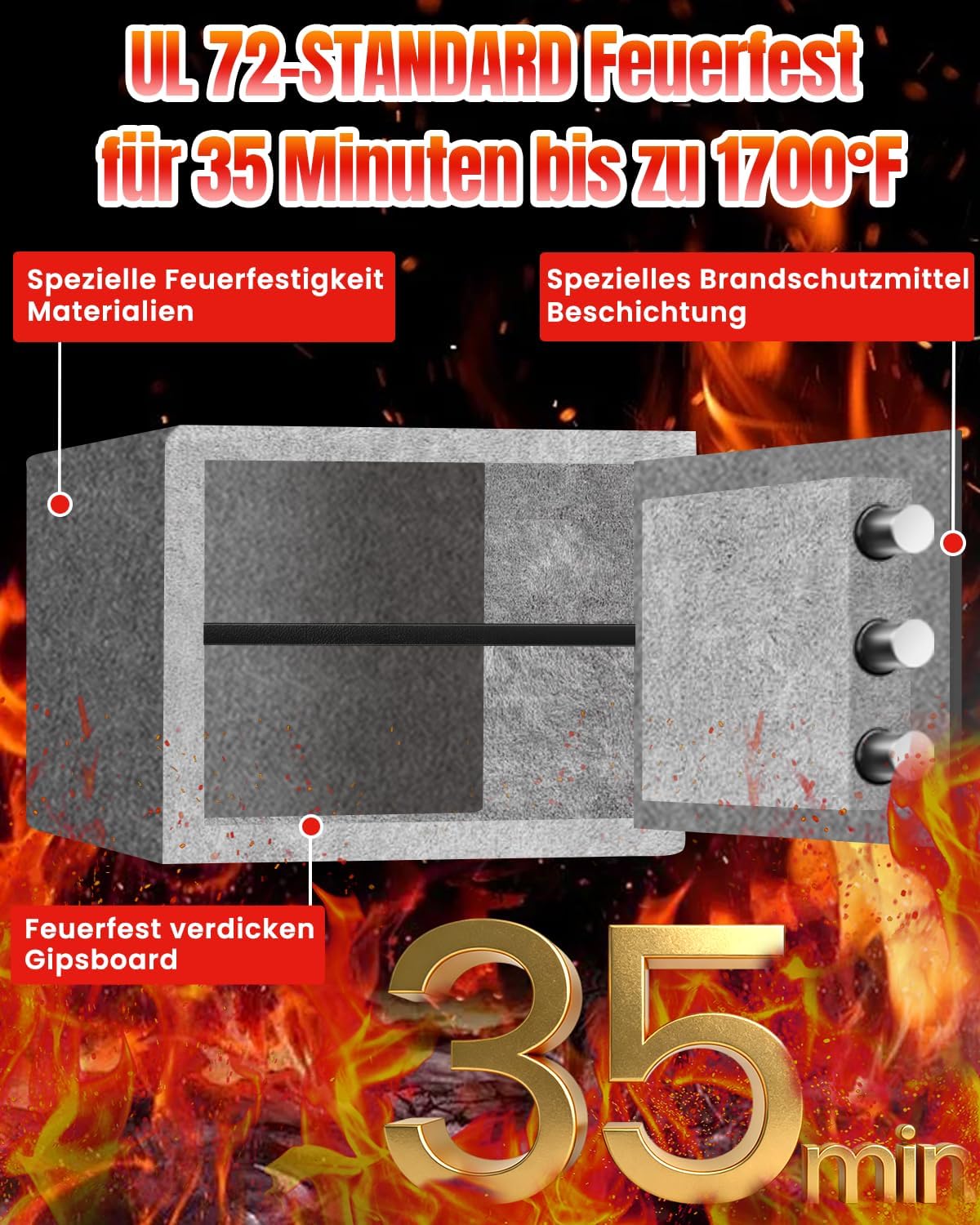 Thumbnail 3 de Tiskgg [2026 35-Min 1700°F] Feuerfester Tresor (25 L) mit digitaler Tastatur