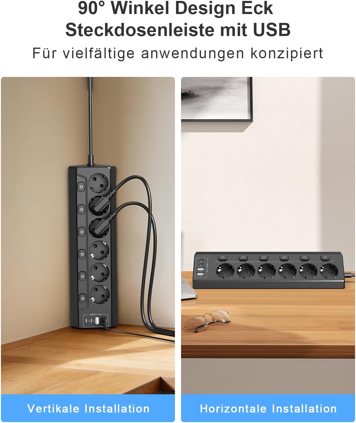 Thumbnail 4 de Vipwell Ecksteckdosenleiste 3680W mit 4 USB und 6 FĂ€chern đ