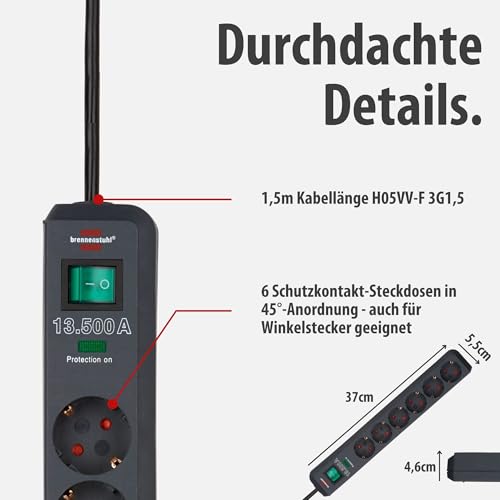 Thumbnail 3 de Brennenstuhl Eco-Line 6-fach Steckdosenleiste mit Überspannungsschutz – anthrazit