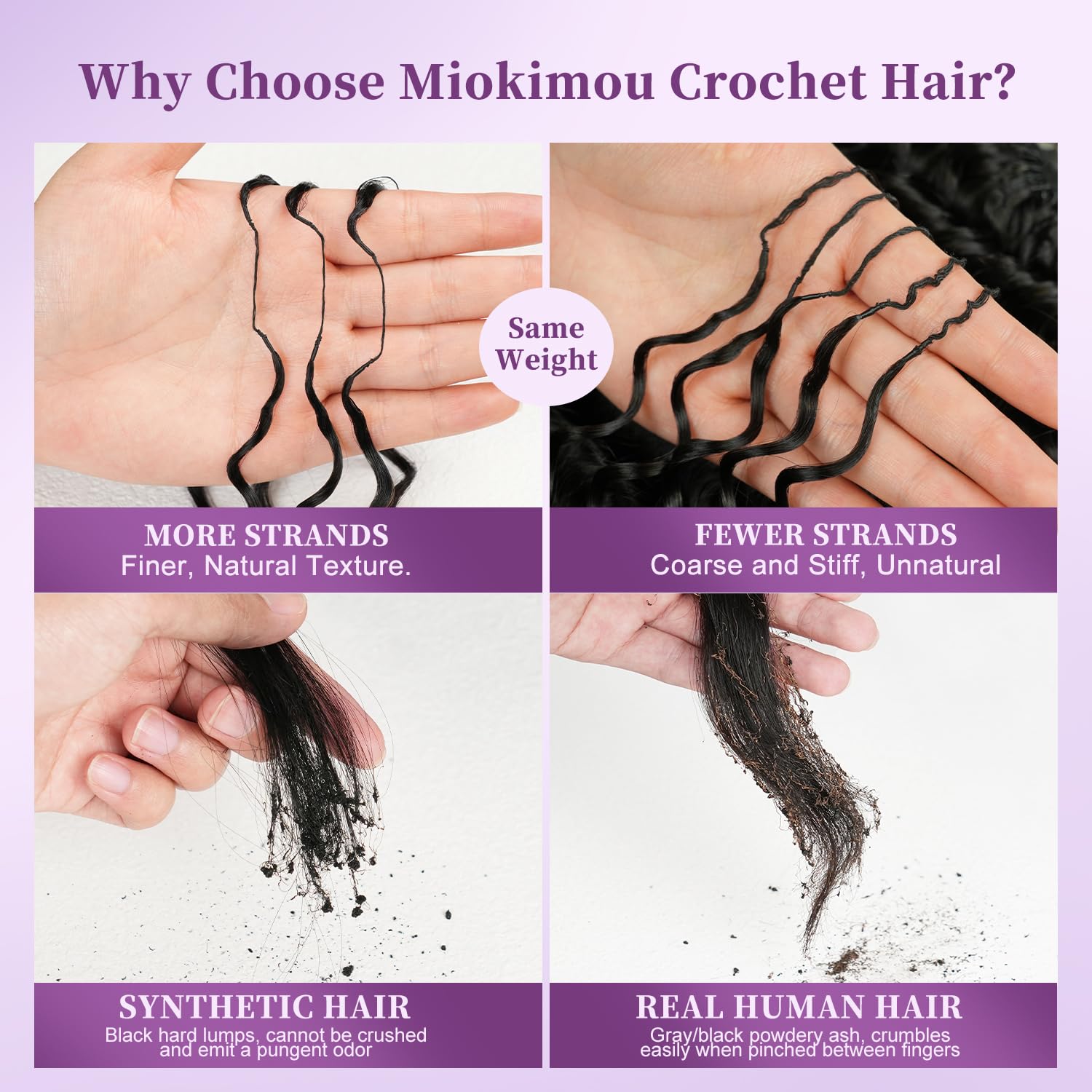 Detalle de Miokimou Feather Crochet Human Hair 20Inch Deep Wave: Knotless, Pre-Separated for a Fuller Look