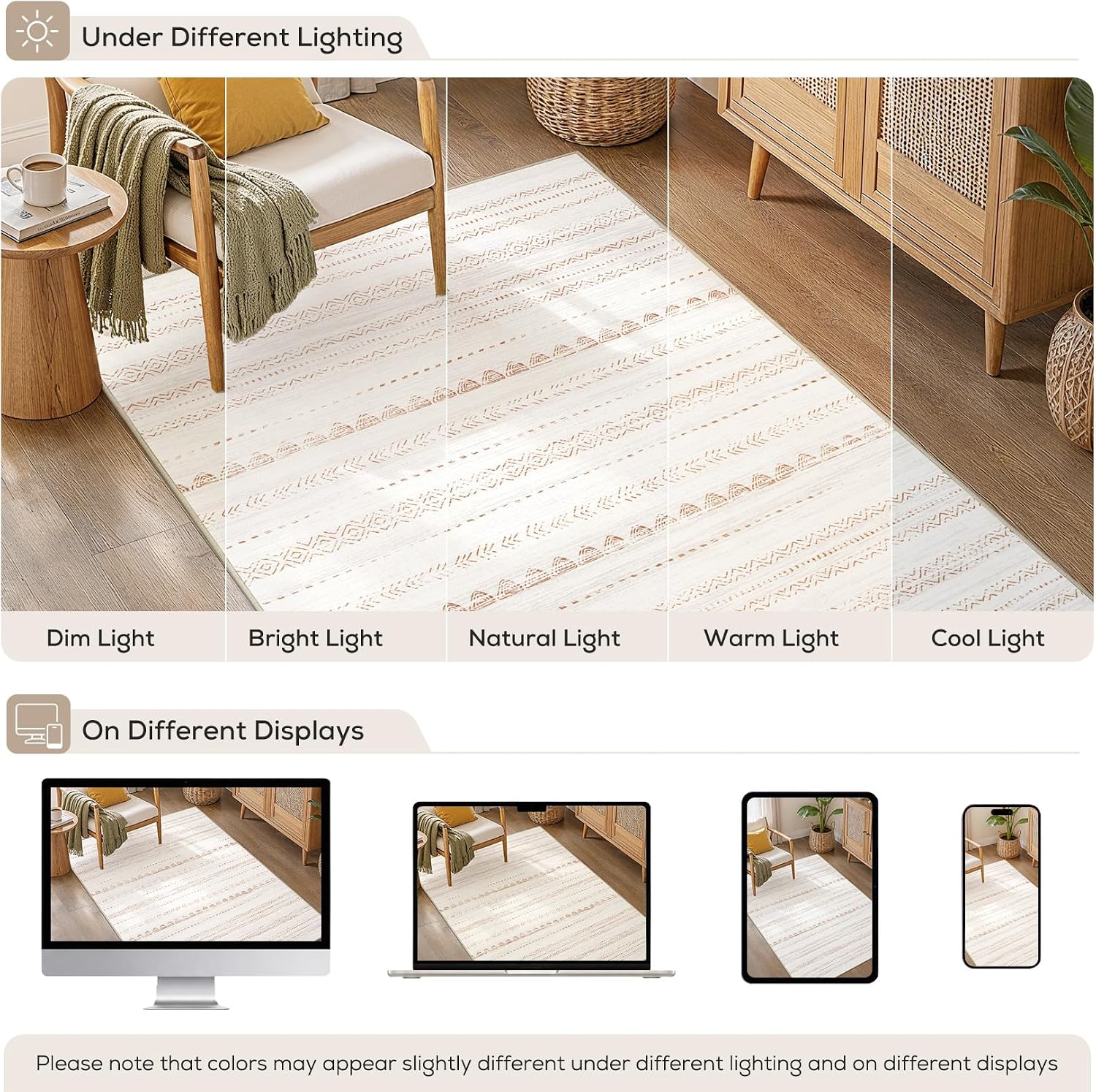 Thumbnail 5 de Nakagishi U23019K Boho Area Rug, 3' x 5', Beige Brown, Machine Washable
