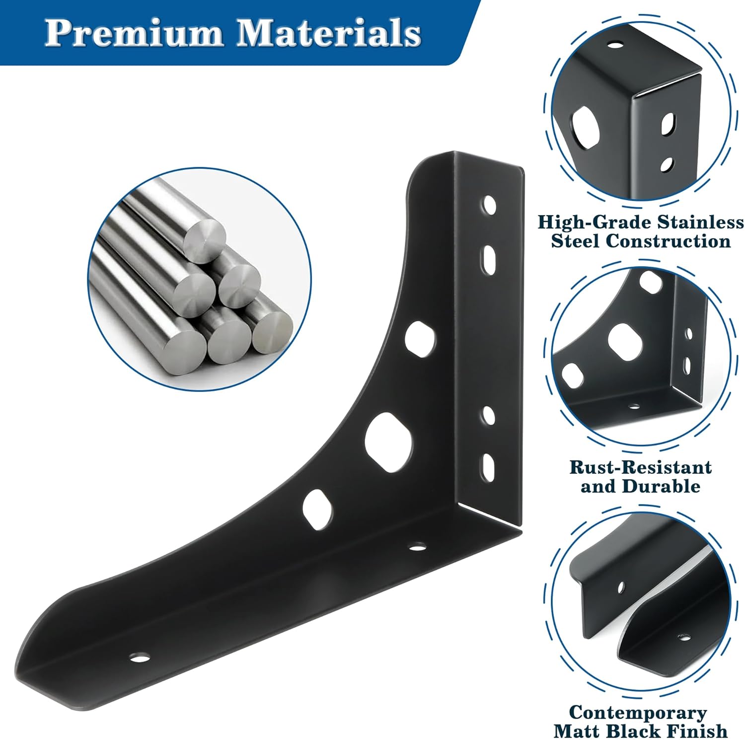 Detalle 2 de Mooche Black 90 Degree L Shelf Support Brackets (6Inch) for Floating Shelves