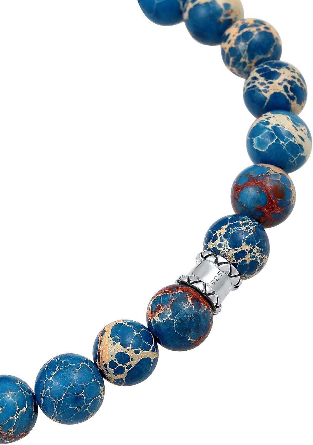 Thumbnail 2 de Kuzzoi Buddha Herren-Armband aus 925 Sterling Silber mit blauem Achat, Totenkopf und Naturstein-Perlen (19–23 cm)