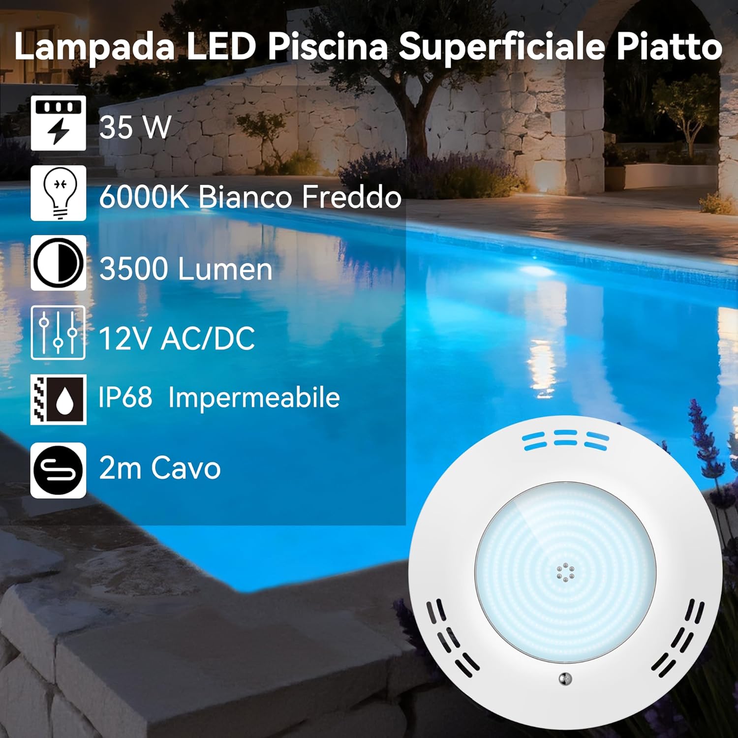 Thumbnail 1 de LyLmLe Luce Piscina LED 35W ultrapiatta in resina, 3.500 lm, 140° e IP68, 12V AC/DC, 6.000K