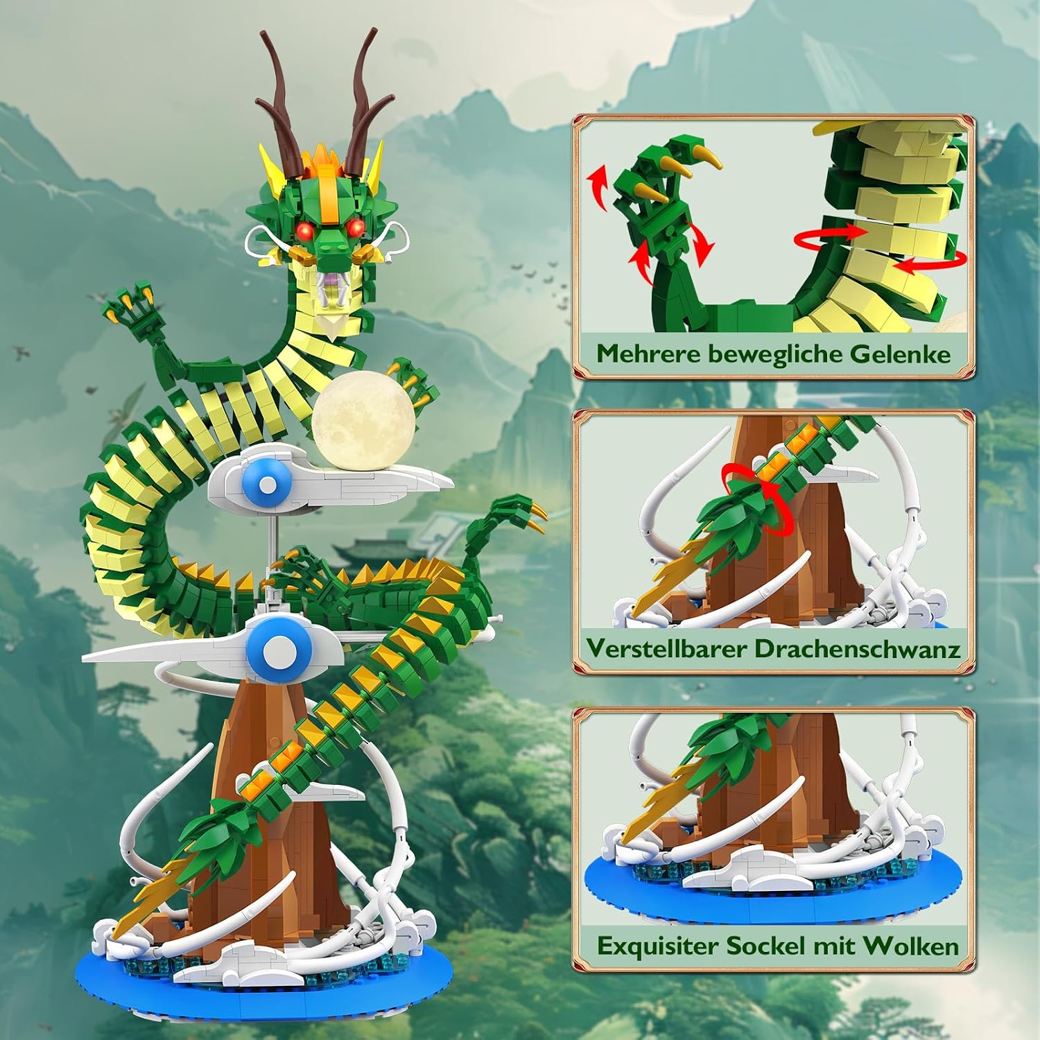 Detalle de JMBricklayer Fantastic Idea Dragon Bausätze mit Lichtern 70007 – Drache auf dem Berggipfel