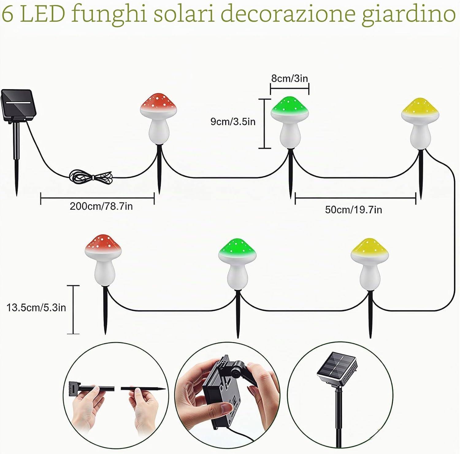 Detalle 2 de Dekofun Ornamenti solari da giardino a forma di fungo con 6 LED – 20 luci solari decorative per esterni