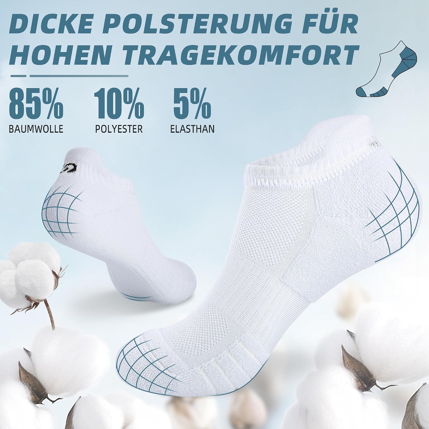 Thumbnail 4 de anqier Sneaker Socken 6 Paar Baumwolle