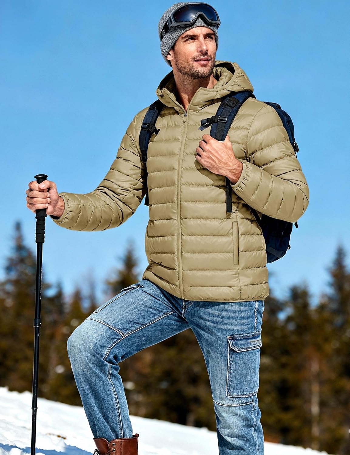 Detalle de TACVASEN Men's Hooded Puffer Jacket, Lightweight Down Alternative Insulation