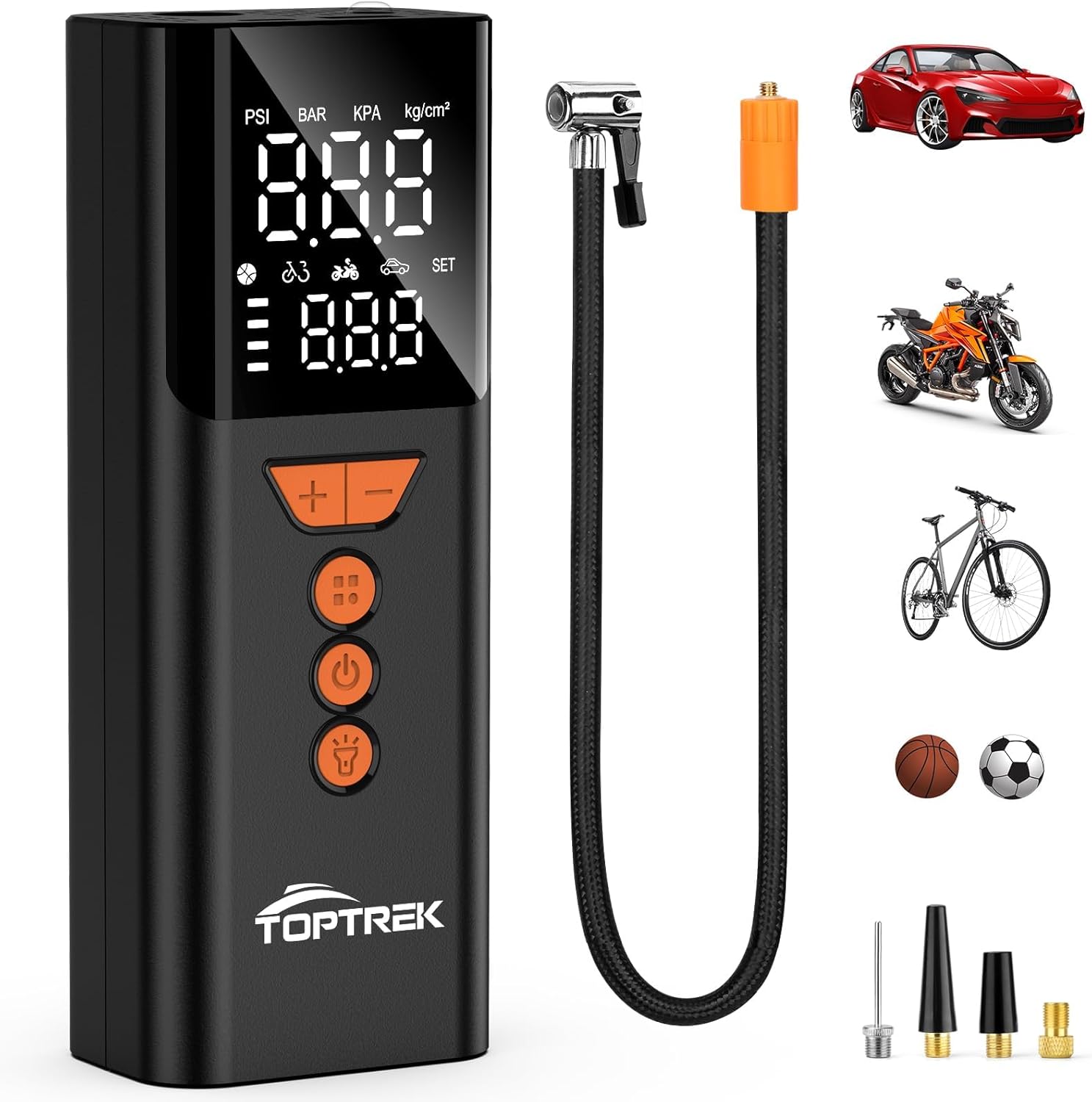 Detalle de toptrek Elektrische Luftpumpe (150 PSI) kabellose Akku-Fahrradpumpe mit LED, Powerbank-Funktion & USB‑C