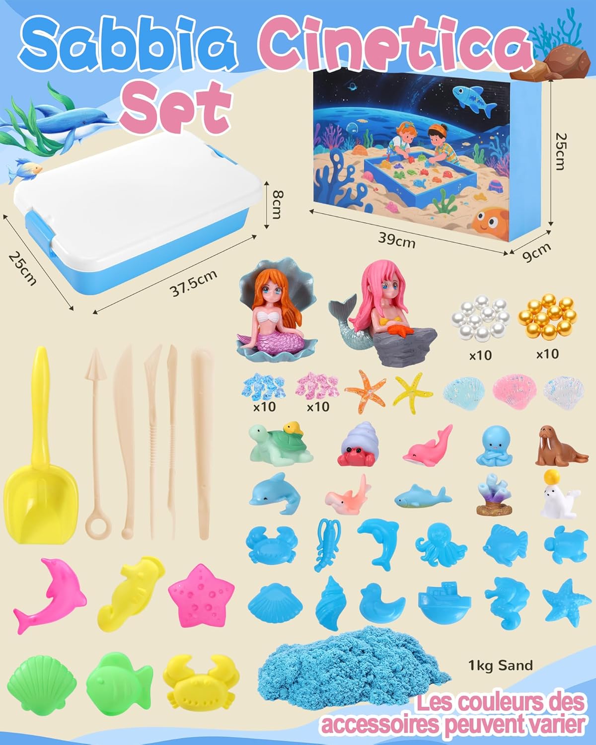 Detalle de cycletour Magic Sand Set Ocean Series – Sabbia magica blu con accessori (1 kg) per bambini dai 3 anni