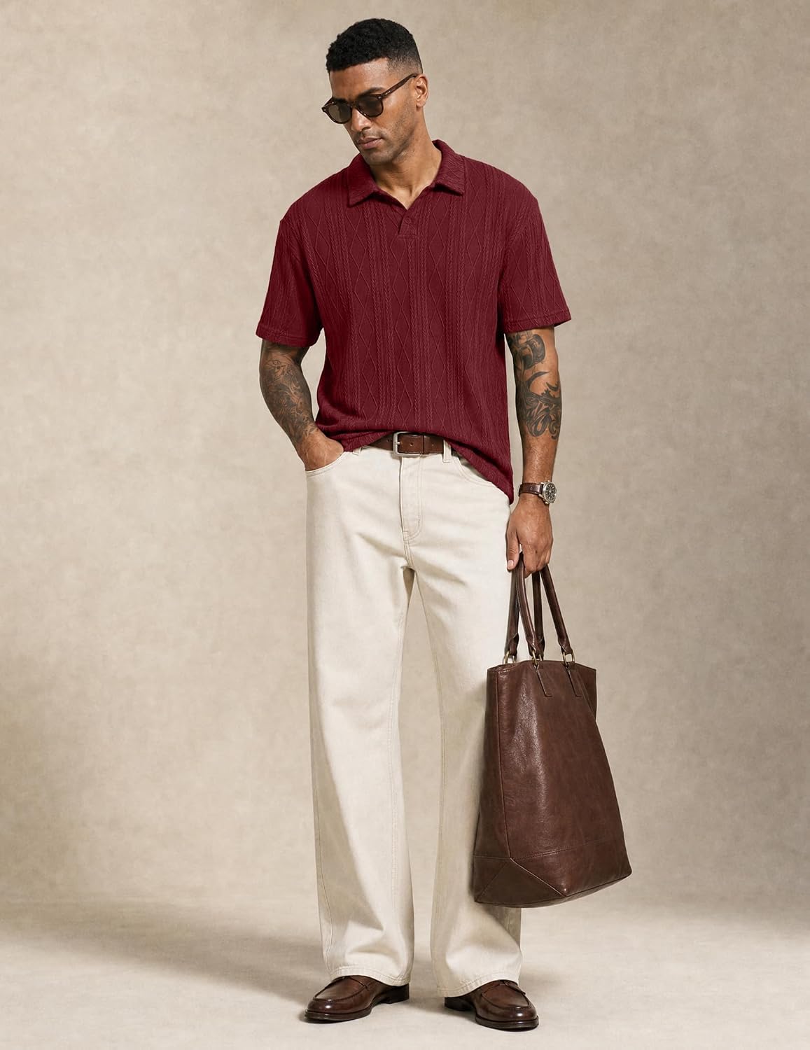 Detalle de JMIERR Men’s Textured Knit Button Polo Shirt (Short Sleeve) for Summer & Golf