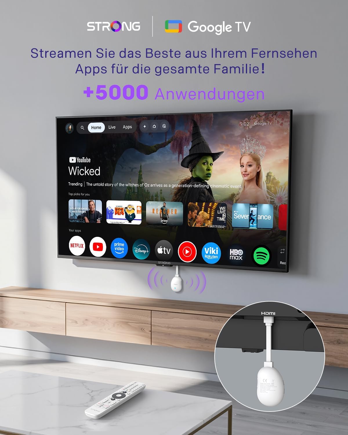 Thumbnail 1 de Strong LEAP-Neve 4K UHD Streaming Stick mit Google TV, WLAN 6, Ethernet und Dolby Vision/Atmos