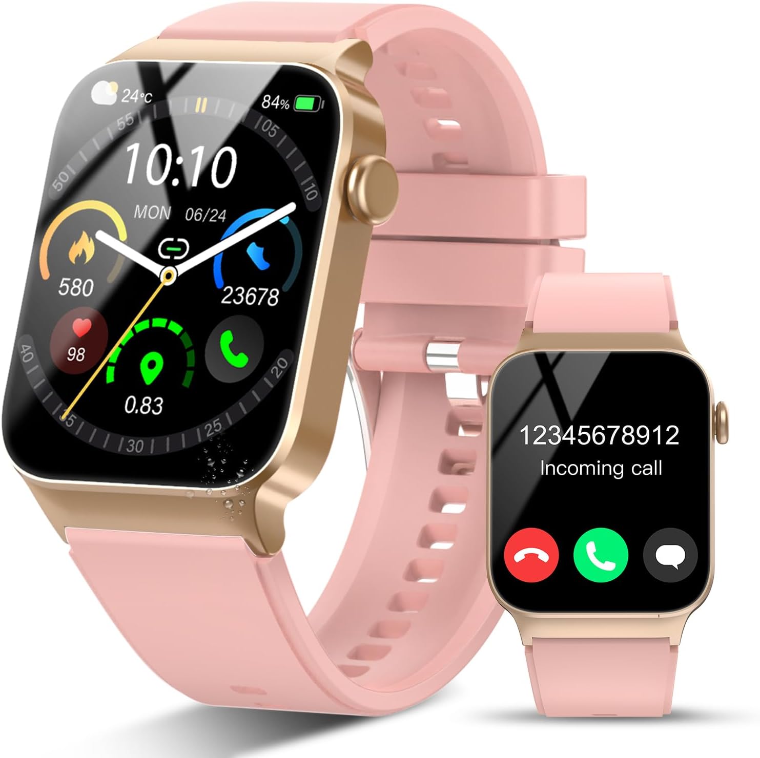 STECEi 1.85" HD Curved Screen Smart Watch with Bluetooth Calling, Heart Rate & Sleep Tracking (Rose)