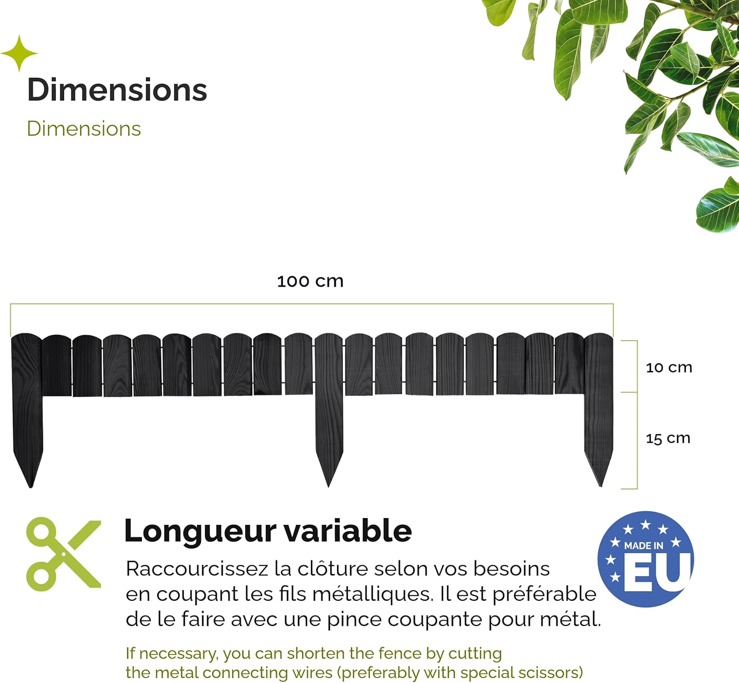 Thumbnail 1 de Garronda GD-0148 : bordure de jardin en bois (Graphite) 100 cm, hauteur 10 cm
