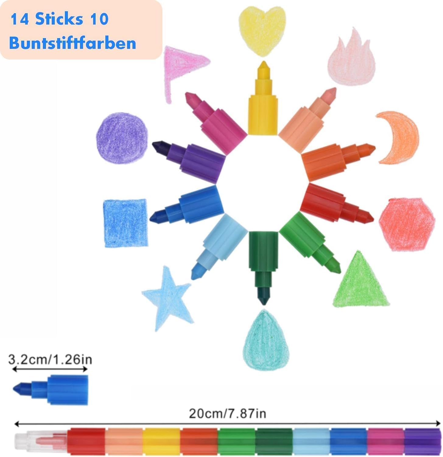 Detalle de DealKits 14 Stück stapelbare Wachsmalstifte – 10 Farben, ungiftig mit ABS-Gehäuse