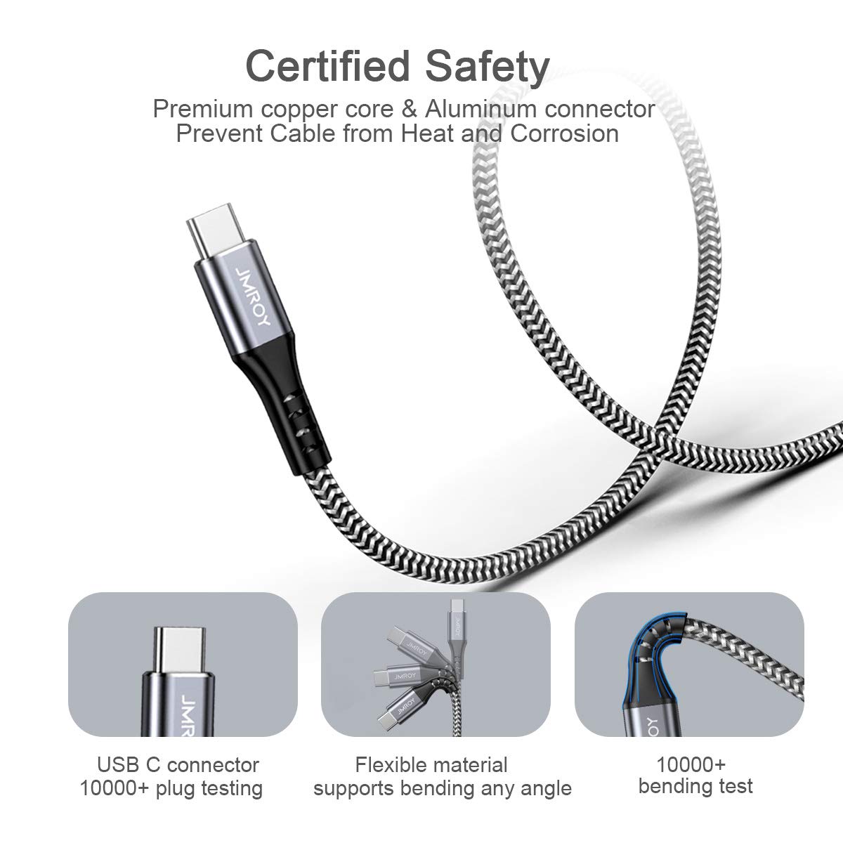 Thumbnail 4 de USB C Cable 3M (3m / 10ft) USB A to USB C Charger Cable, Nylon Braided, 3A, 480Mbps – Compatible with Samsung, Google Pixel, Huawei and more