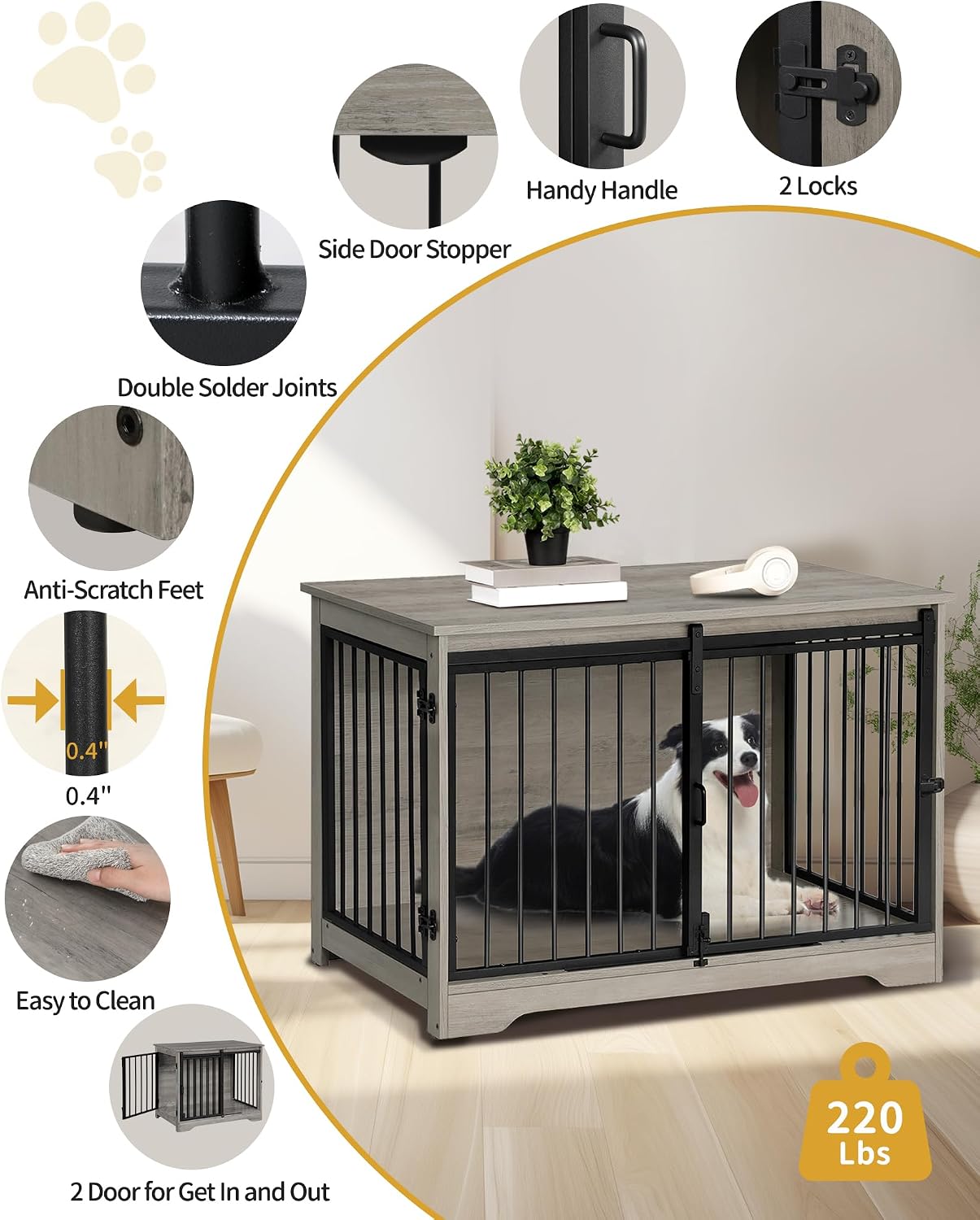 Thumbnail 6 de Hzuaneri 100cm Gabbia per cani 60×100×68 cm