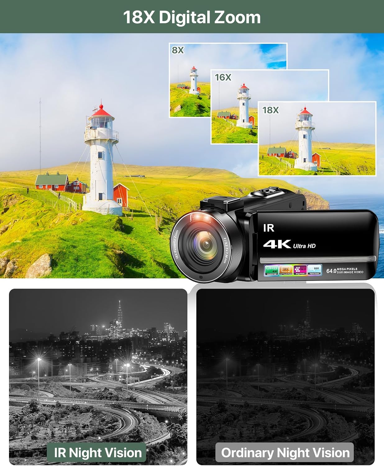Detalle de 4K Video Camera Camcorder 64MP Vlogging Camera 32GB